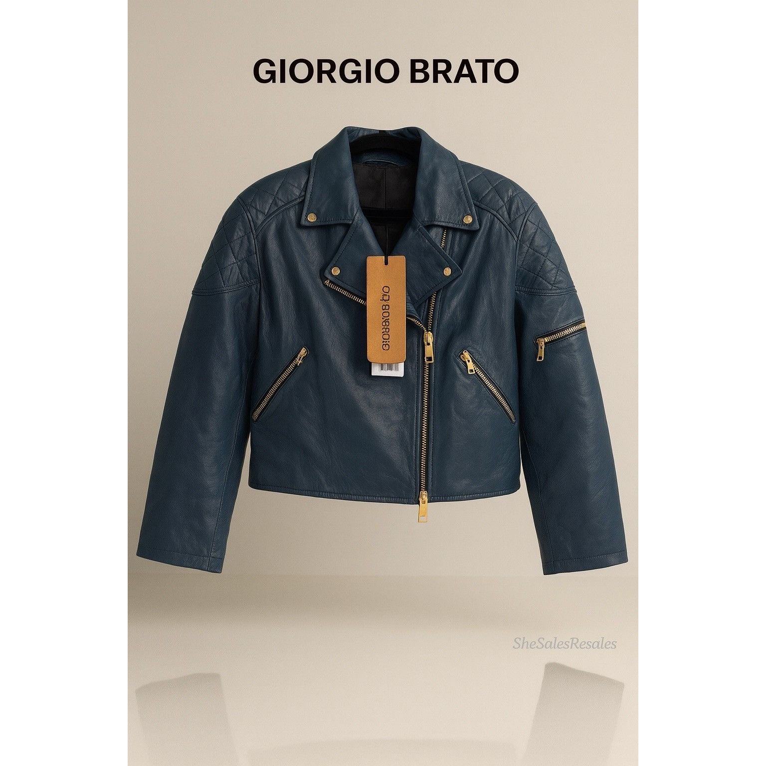 Giorgio Brato Giorgio Brato Boxy Biker Leather Jacket Topazio Blue IT42 NW Size M / US 6-8 / IT 42-44 - 1 Thumbnail