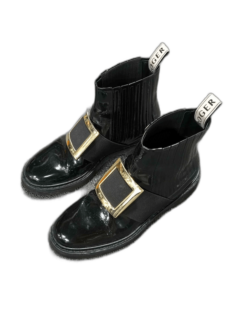 Roger Vivier Patented Leather Buckle Ankle Boots Size US 7 / IT 37 - 1 Thumbnail