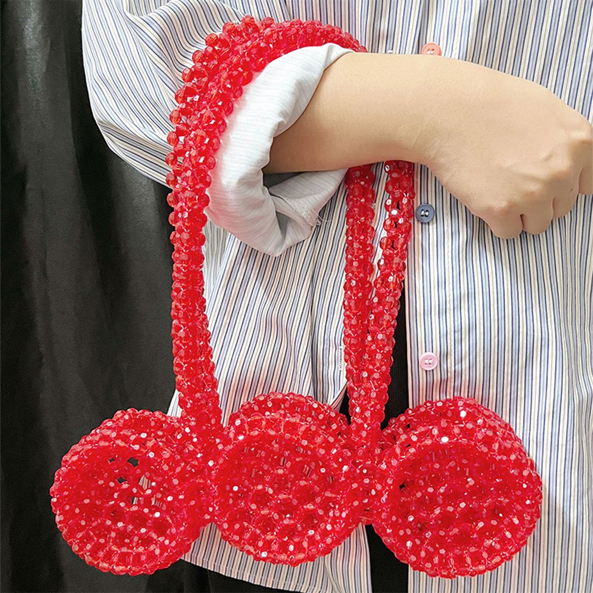 Japanese Brand Hand-Beaded Woven Cherry-Shaped Shoulder Bag Size ONE SIZE - 2 Thumbnail