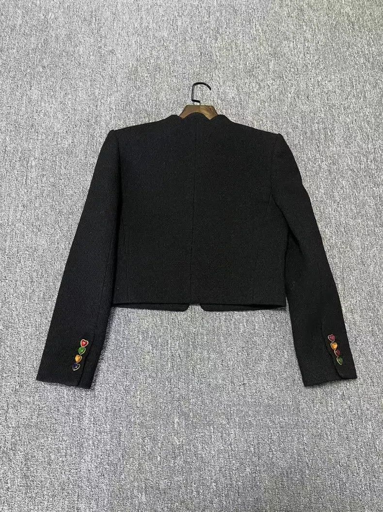 Saint Laurent Paris Saint Laurent Paris Black Short Wool Jacket with Heart But Size XS / US 0-2 / IT 36-38 - 2 Thumbnail