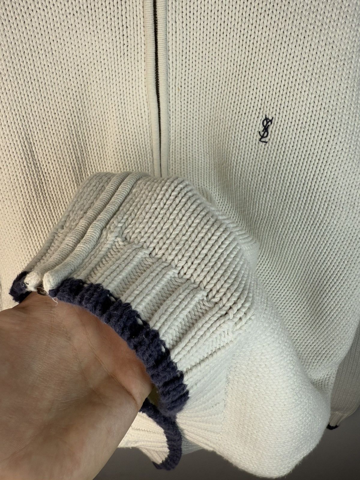 Yves Saint Laurent Heavy White YSL Sweater Zip Knit Thick YSL Sweatshirt Size US L / EU 52-54 / 3 - 21 Thumbnail