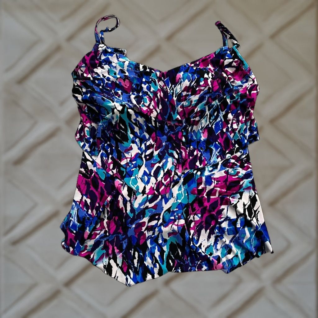 AQUA Aqua Green Swimwear Tankini Women S Multicolor Floral Padded Spaghetti Beach Tank Top Size ONE SIZE - 1 Thumbnail