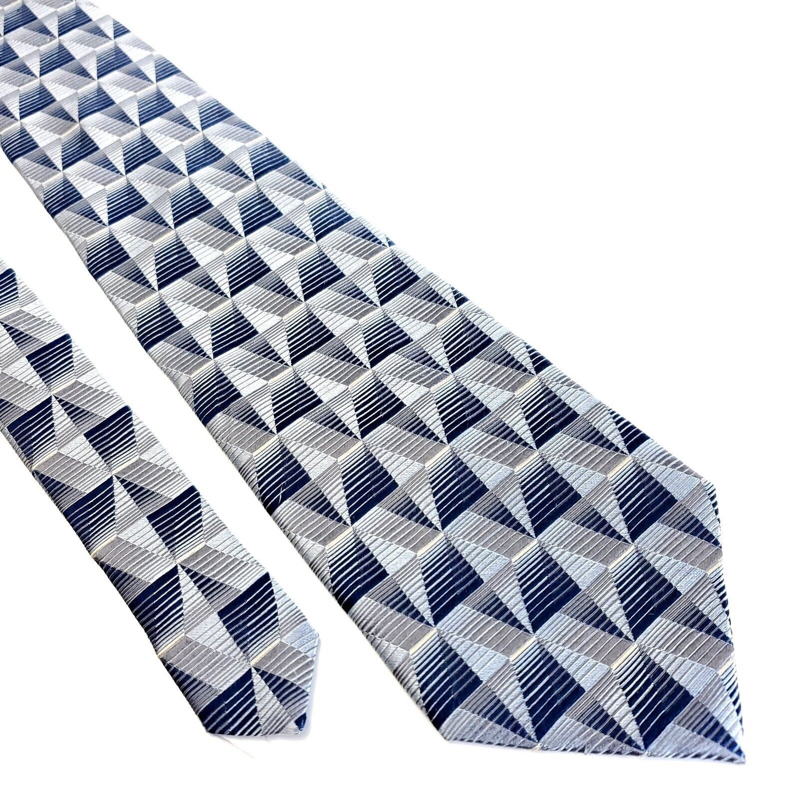 Liz Claiborne Crazy Horse Claiborne Blue Silver Woven Geometric Wide Silk Size ONE SIZE - 1 Thumbnail