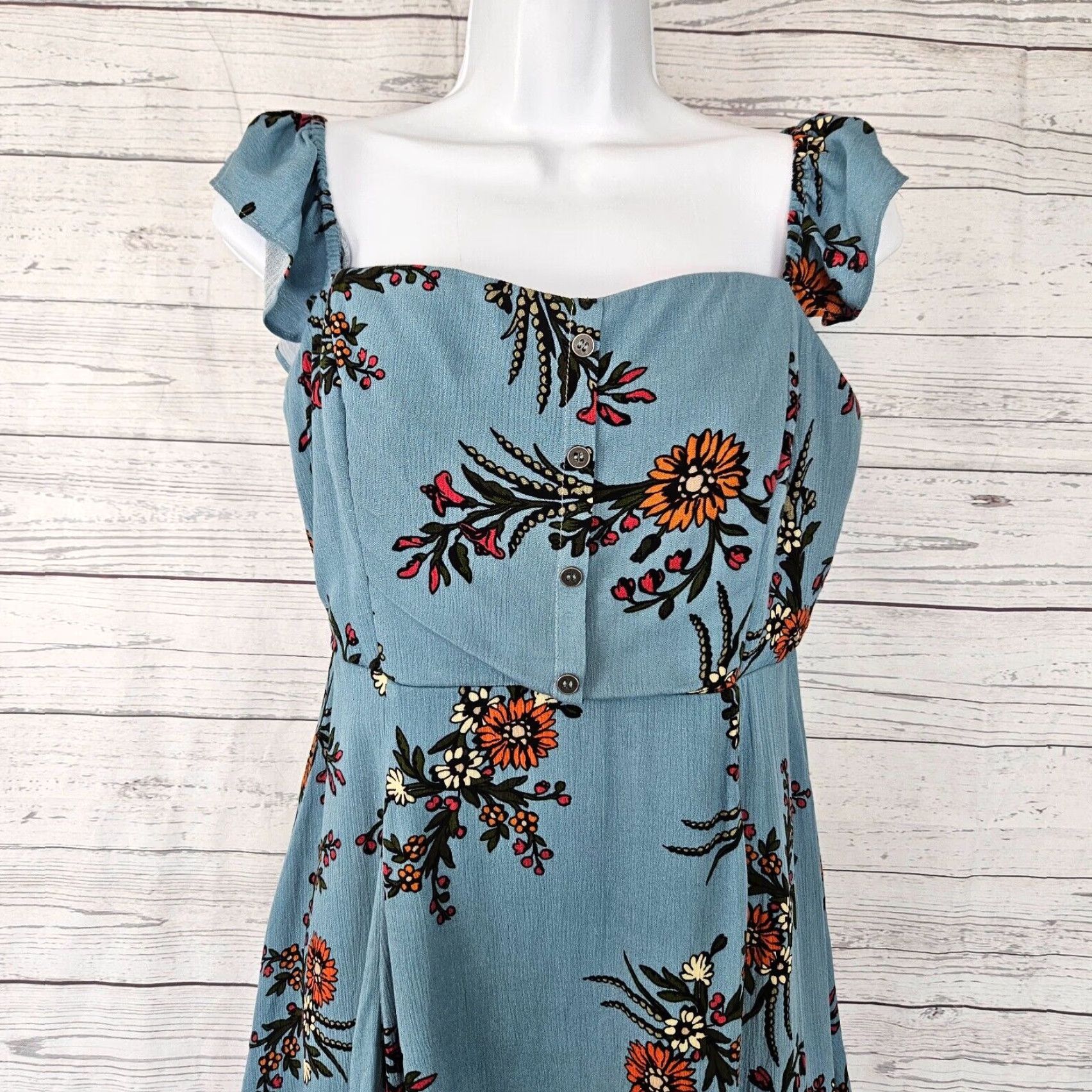 Lulus Lulus Womens Dress L Blue Orange Floral Sleeveless Rayon Mini Size L / US 10 / IT 46 - 2 Thumbnail