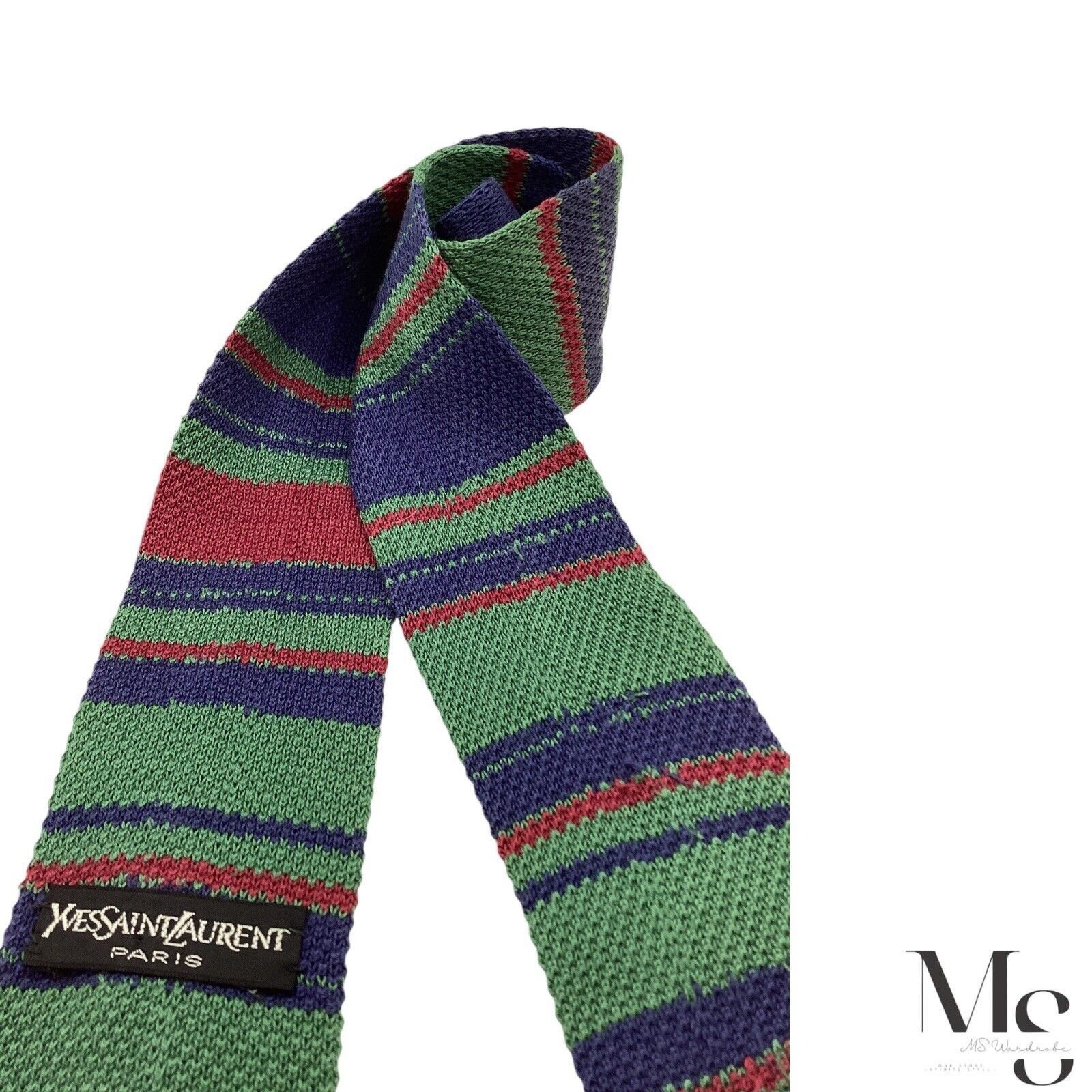 Yves Saint Laurent YVES SAINT LAURENT Blue Burgundy & Green Horizontal Stripd S Size ONE SIZE - 3 Thumbnail