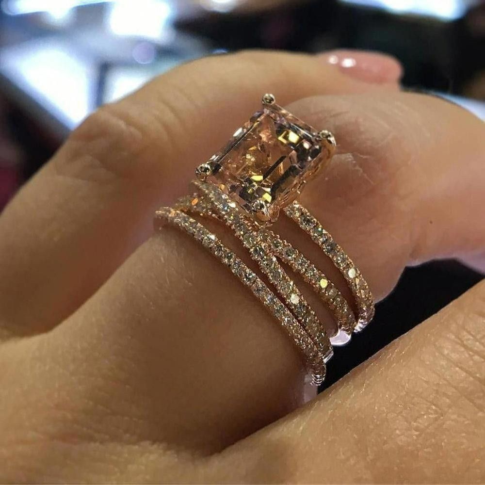 Designer Sparkling Champagne Morganite Crystal Engagement Ring Size ONE SIZE - 4 Thumbnail