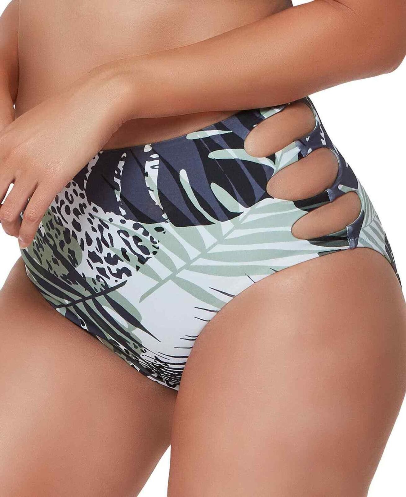 Bar III Bar III Tropical-Print Cutout Bikini Bottoms - M - Green Size ONE SIZE - 3 Thumbnail