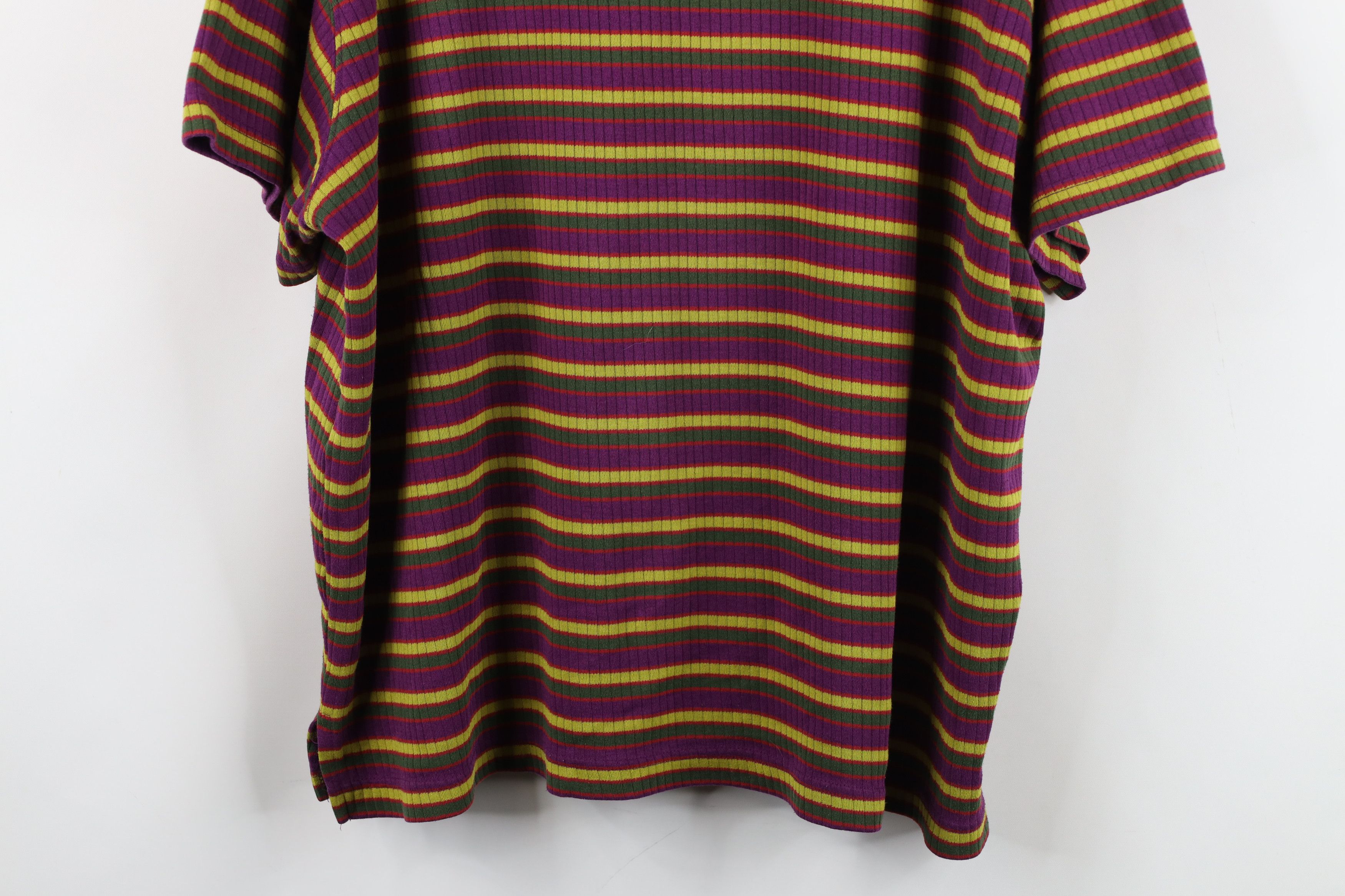 Vintage Vintage 90s Streetwear Striped Knit Mock Neck T-Shirt Size 3XL / US 20-22 - 3 Thumbnail
