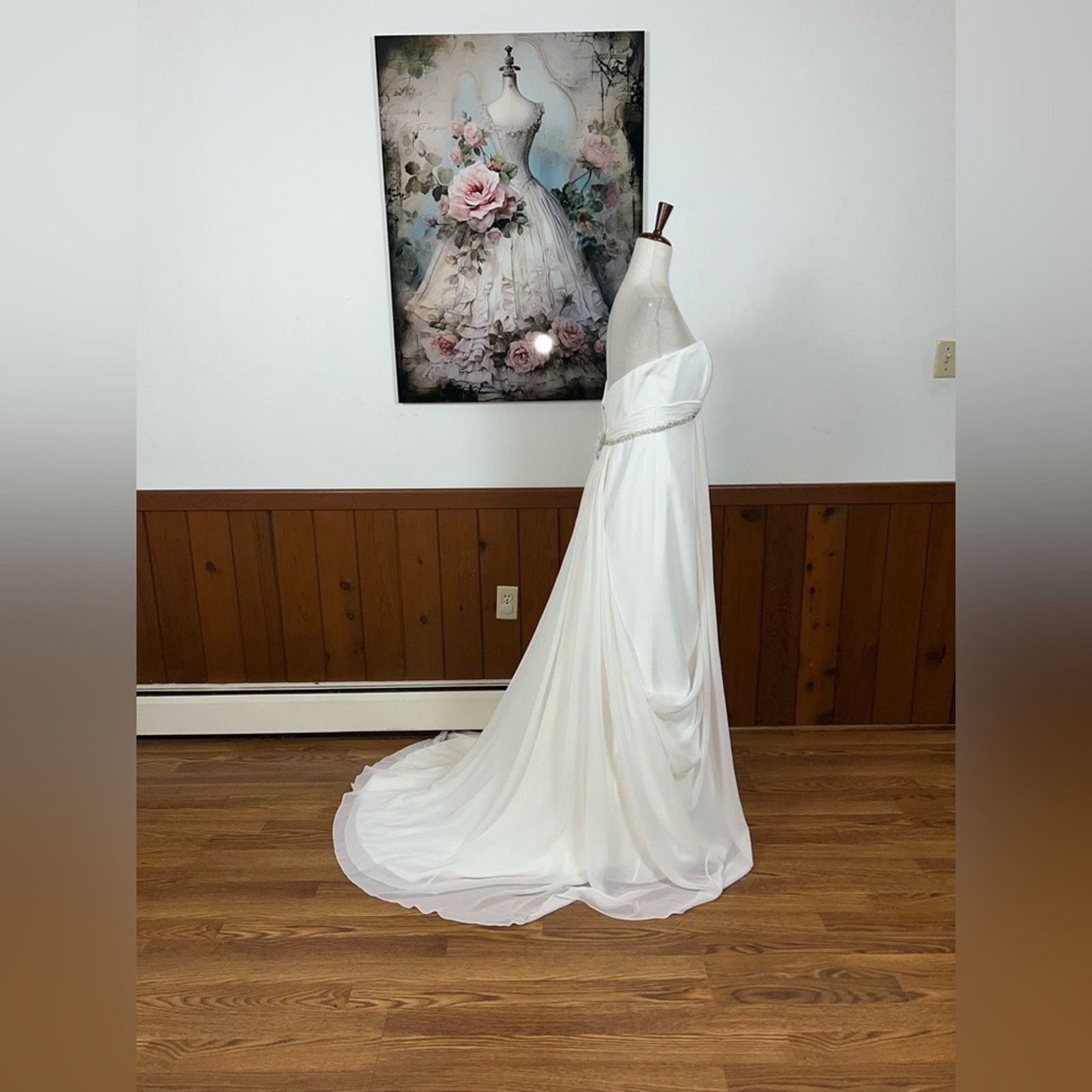 Other New David’s Bridal Greek Goddess Empire Waist Wedding Gown! Size L / US 10 / IT 46 - 4 Thumbnail