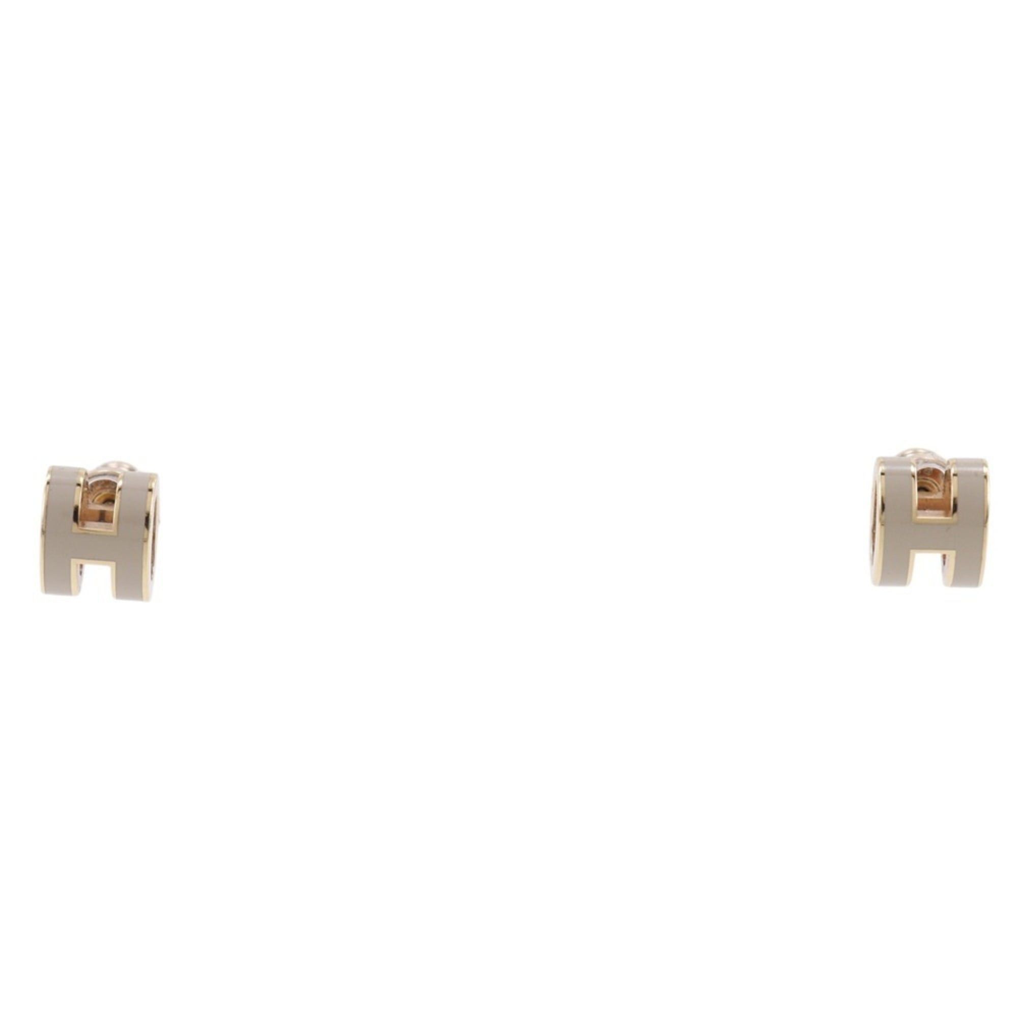 Hermes Hermes Pop Ash Mini Earrings, H-shaped, Lacquer x Rose Gold Plated, Marron Glacé, Made in France, Greige, Approx. 2g, Women's. Size ONE SIZE - 1 Thumbnail