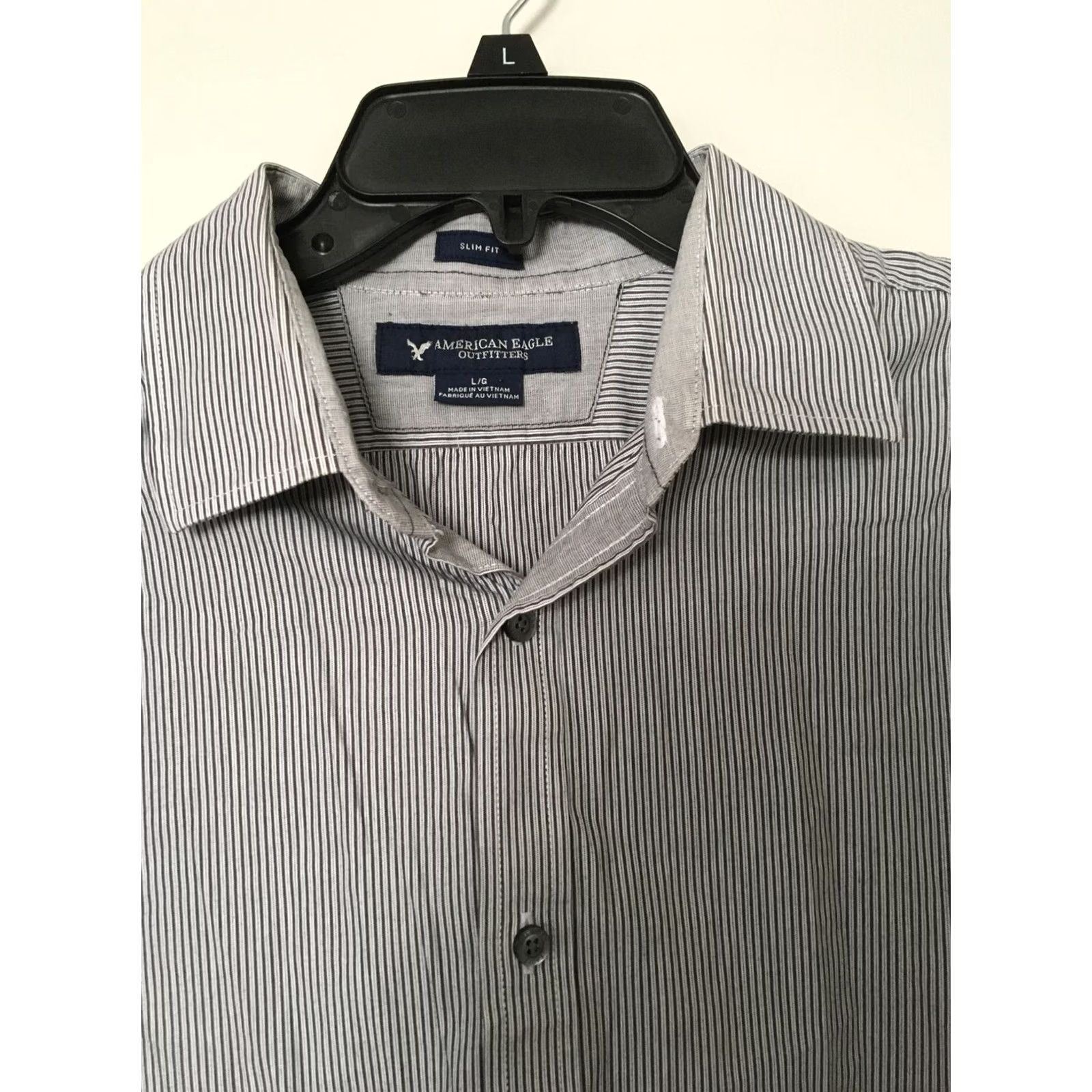 Banana Republic Banana Republic Mens Shirt L Large Slim Fit Button-Down Gray Striped Pattern Multicolor Non-Iron Casual Business Mens Size 42R - 3 Thumbnail