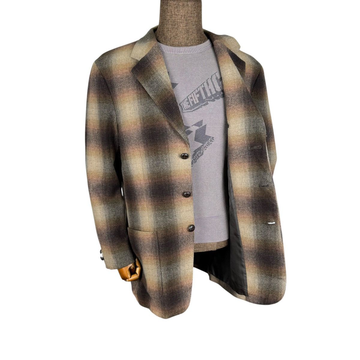 Japanese Brand ❄️INTERMEZZO JAPAN SHADOW PLAIDS BLAZER COAT Size US L / EU 52-54 / 3 - 15 Thumbnail
