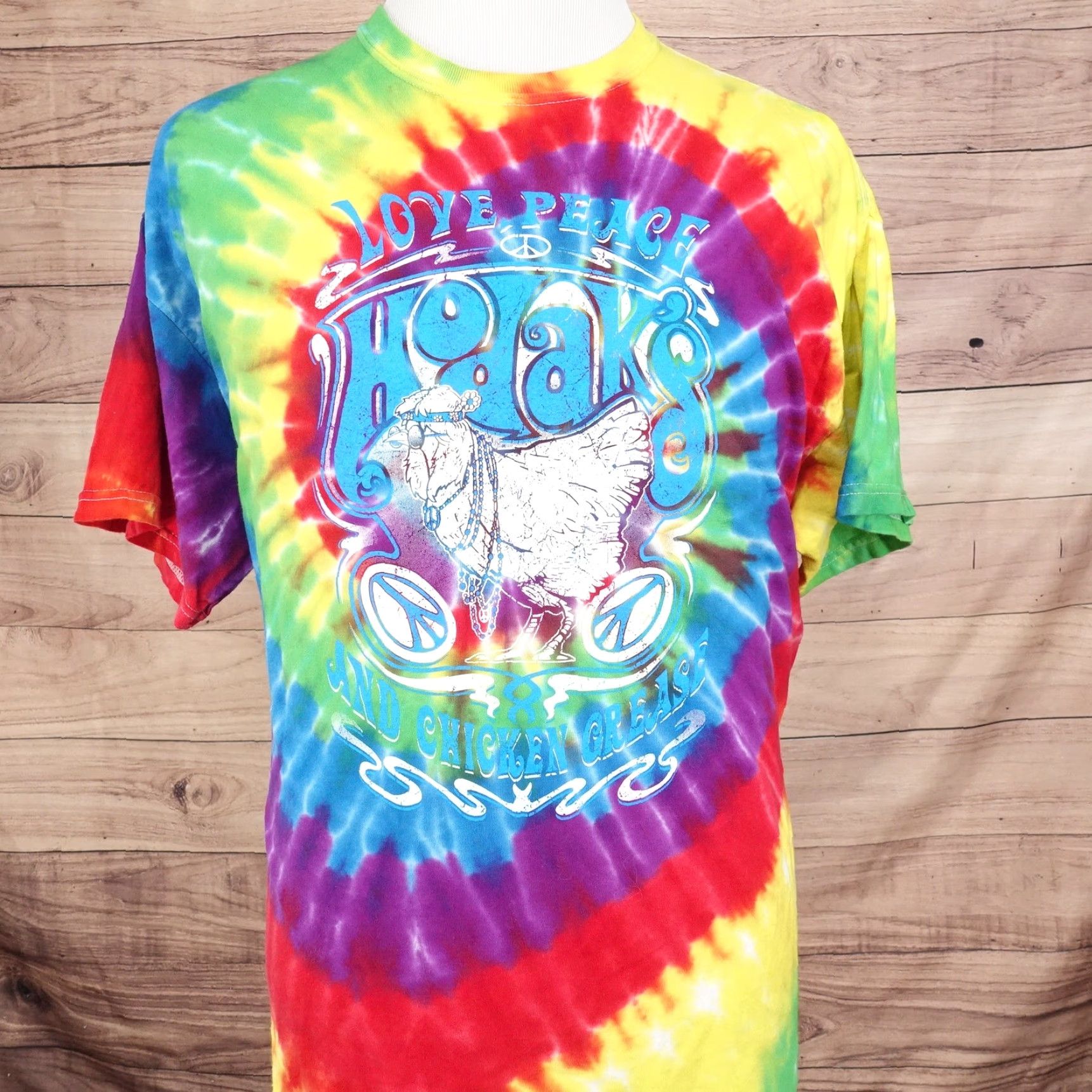 Gildan VINTAGE Gildan T-Shirt Men XL Rainbow Tie Dye Love Peace Chicken Grease Retro Graphic Tee Size US XL / EU 56 / 4 - 4 Thumbnail