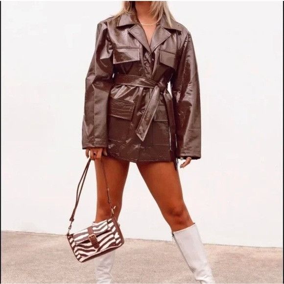 Lioness LIONESS Faux Patent Leather Trench Jacket Size XXS / US 00 / IT 34 - 1 Thumbnail