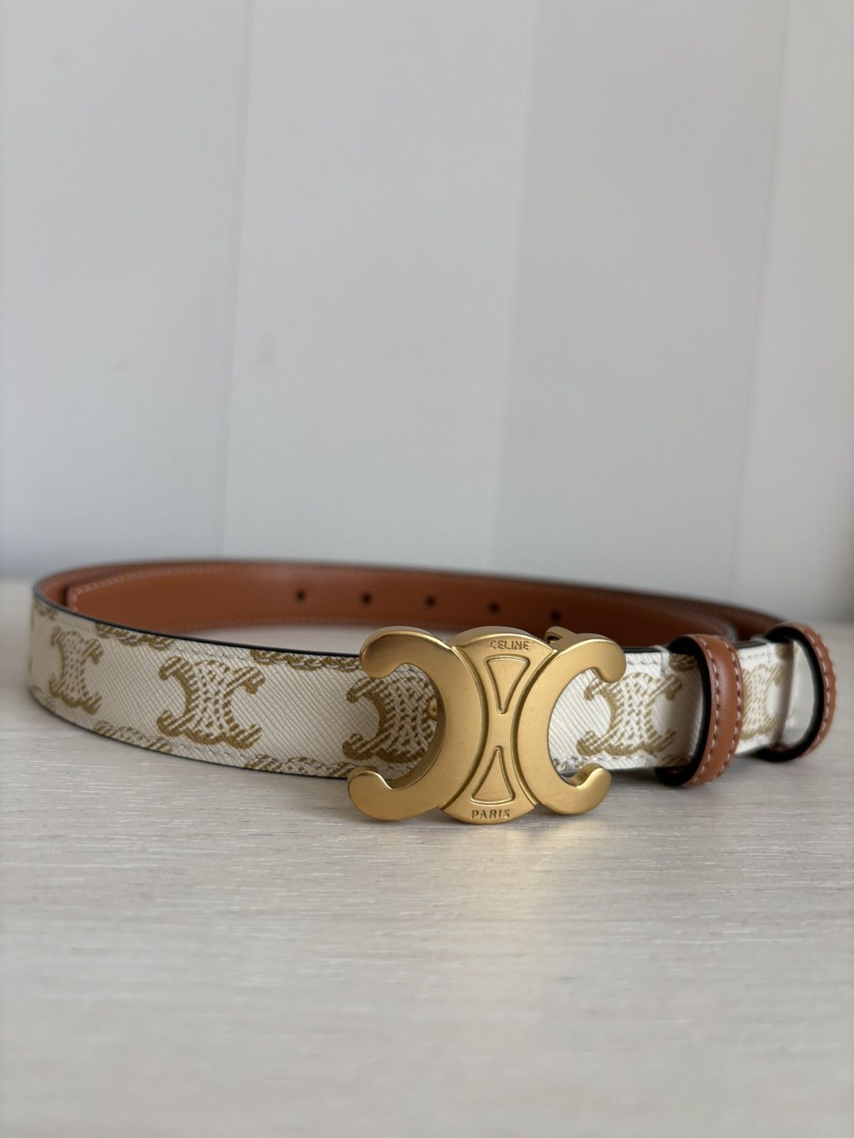 Celine Celine Paris Triomphe Gray/Brown Monogram Belt Made in Italy Size ONE SIZE - 15 Thumbnail