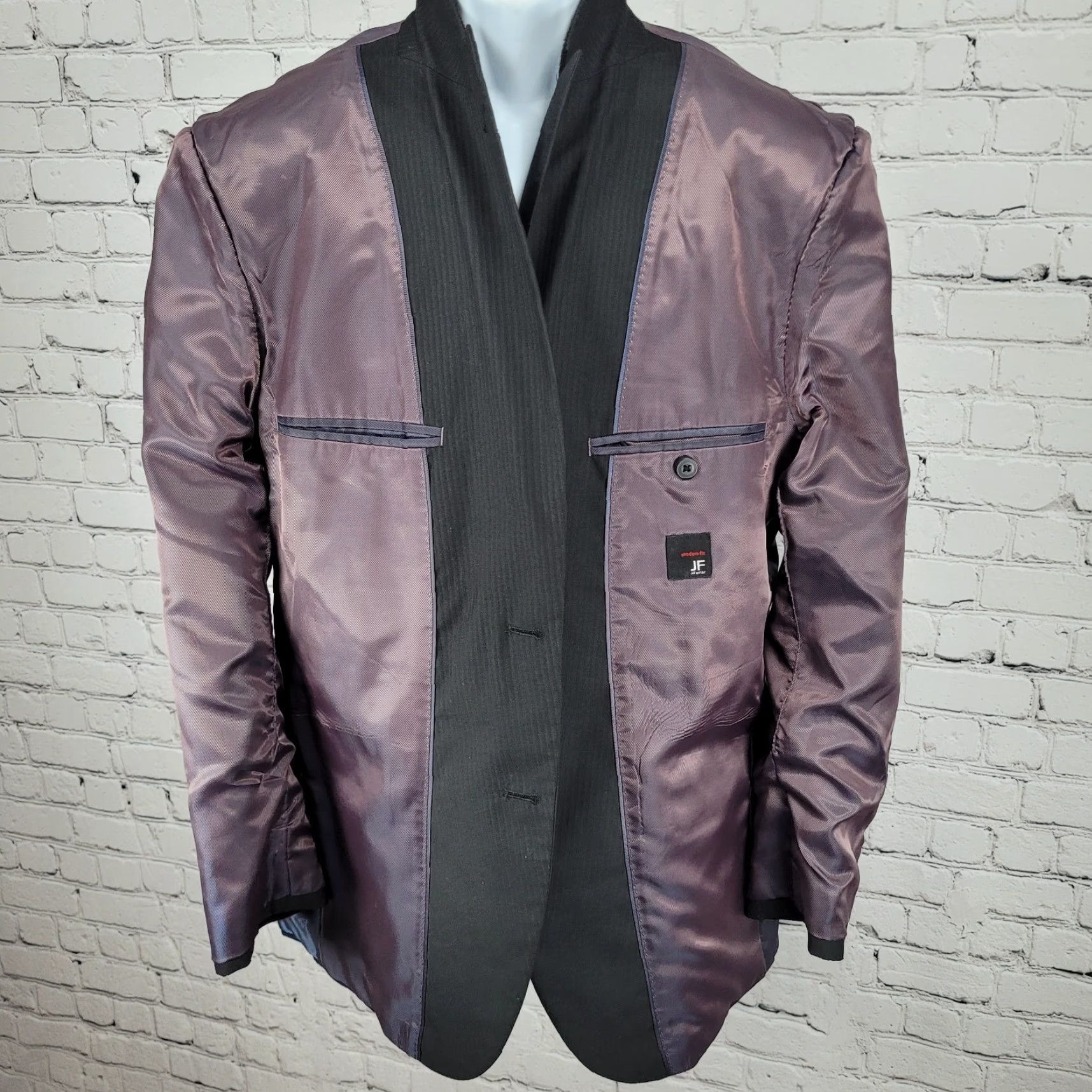 Vintage J. Ferrar Black Striped Modern Fit 2 Button Peak Double Vented Blazer Size 42R Size 42R - 5 Thumbnail