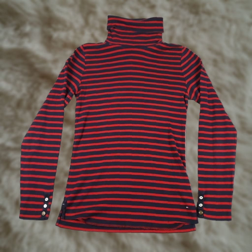Tommy Hilfiger Tommy Hilfiger Womens Shirt Medium Red Blue Striped High Neck Pullover Size M / US 6-8 / IT 42-44 - 1 Thumbnail