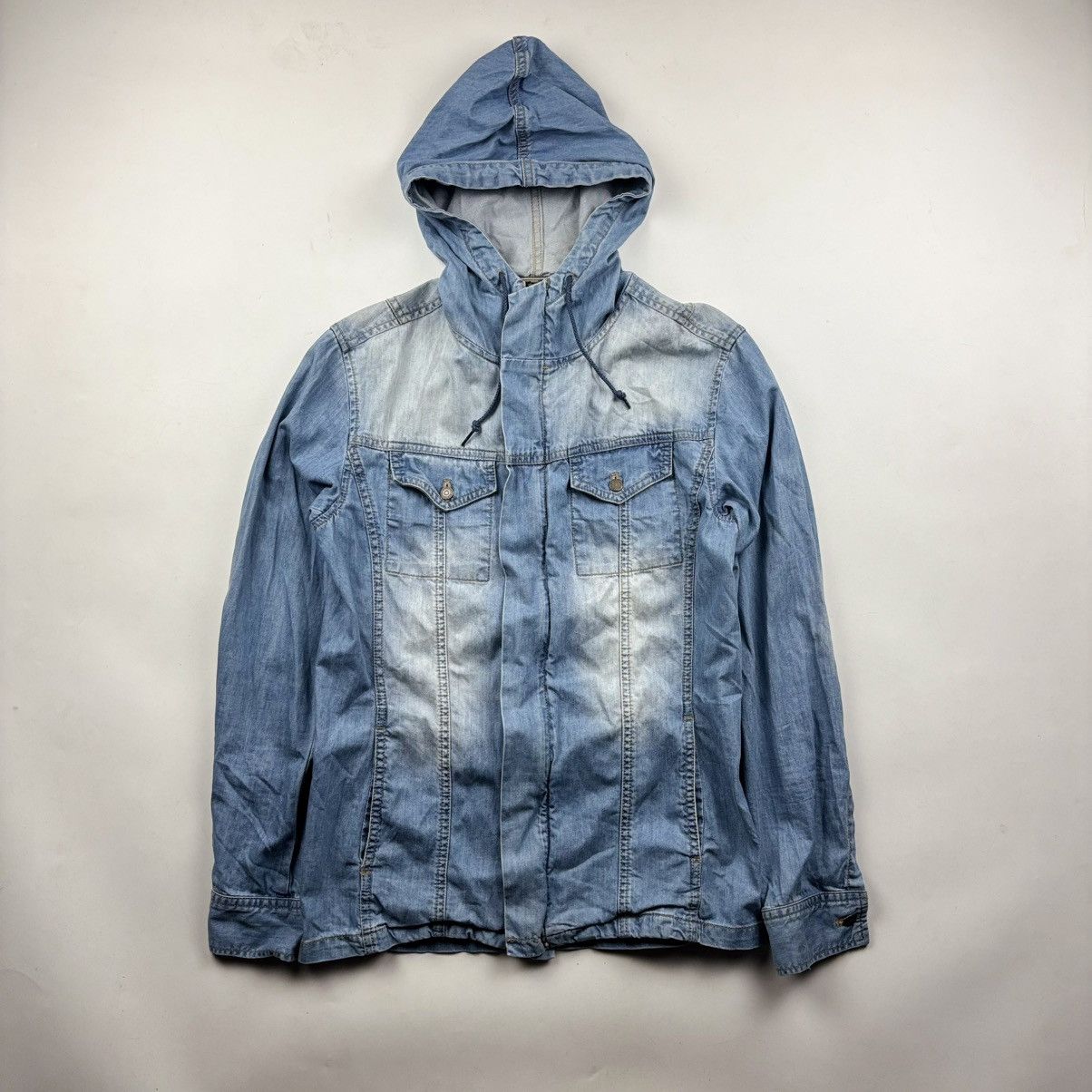 Tornado Mart Tornado Mart Washed Denim Hooded Shirt Size US M / EU 48-50 / 2 - 1 Thumbnail