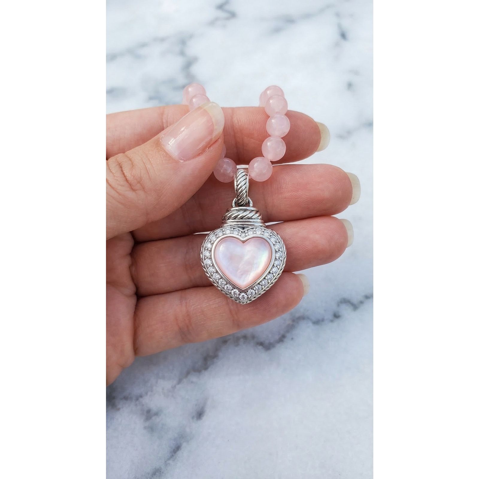 Judith Ripka Judith Ripka Sterling Silver Rose Quartz Heart Necklace Size ONE SIZE - 2 Thumbnail