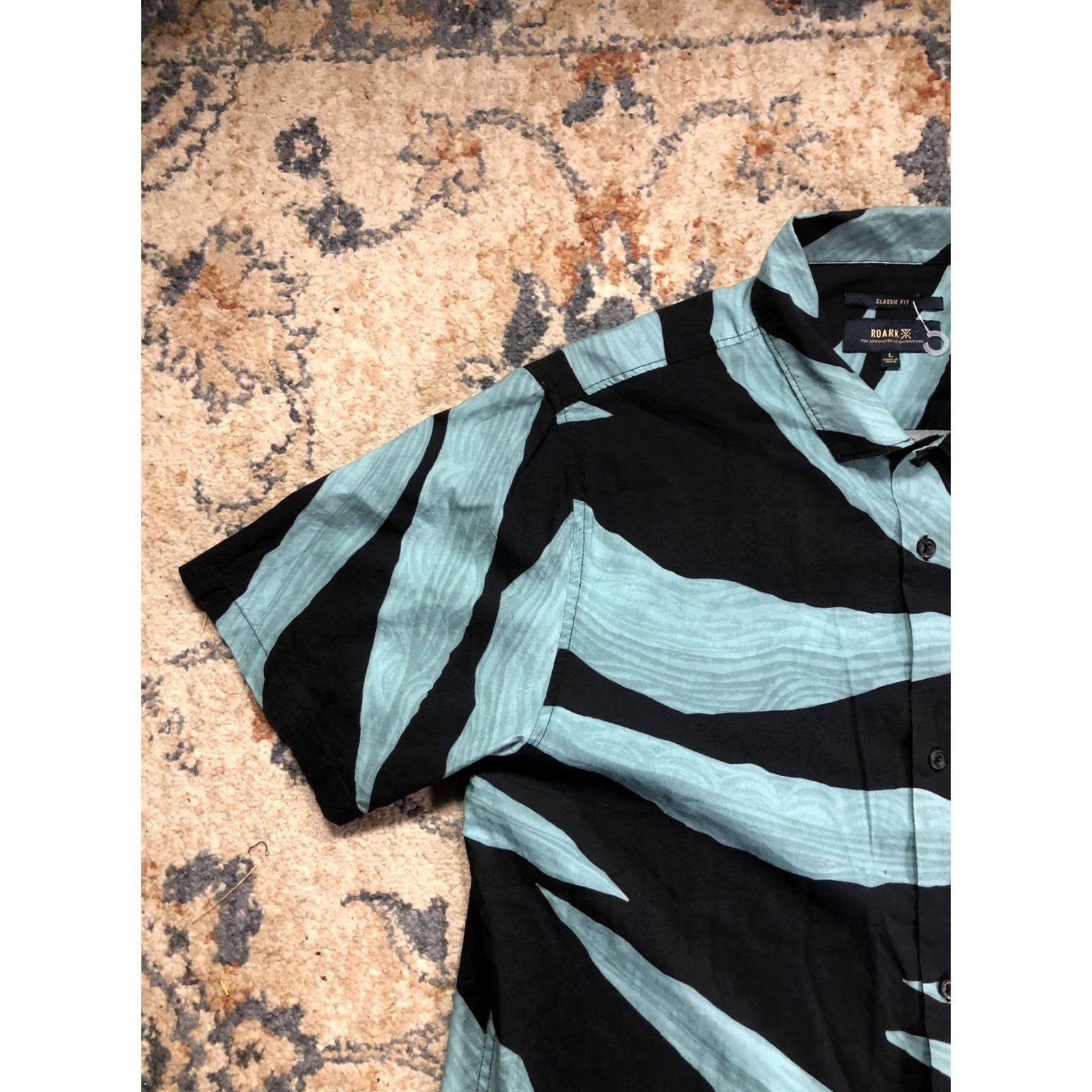 Roark Roark Mens Large Black Green Stripe Short Sleeve Button Up Shirt Striped Casual Size US L / EU 52-54 / 3 - 3 Thumbnail