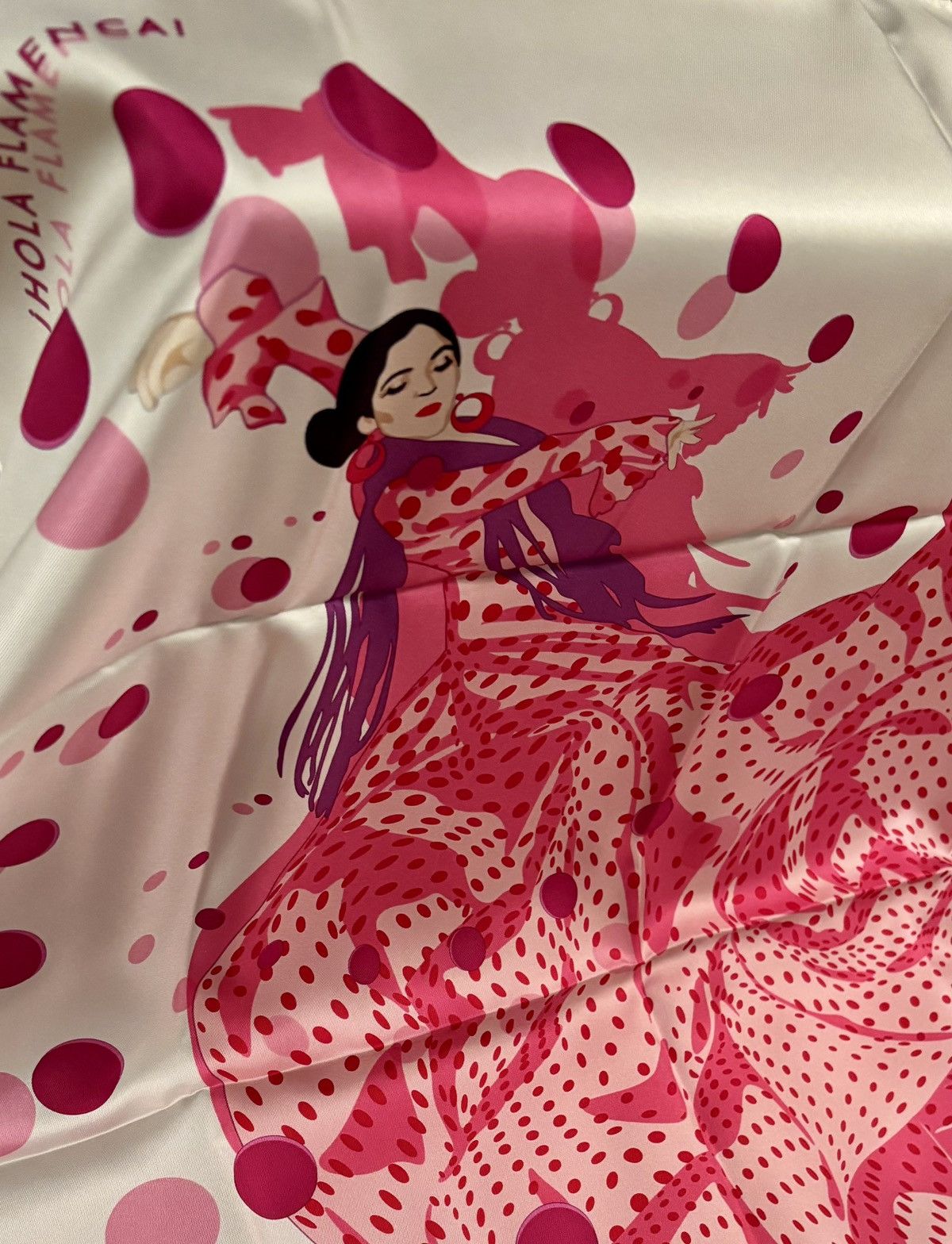 Hermes HERMES Silk Hola Flamenca Scarf 90 Blanc Rose Fuchsia Size ONE SIZE - 3 Thumbnail