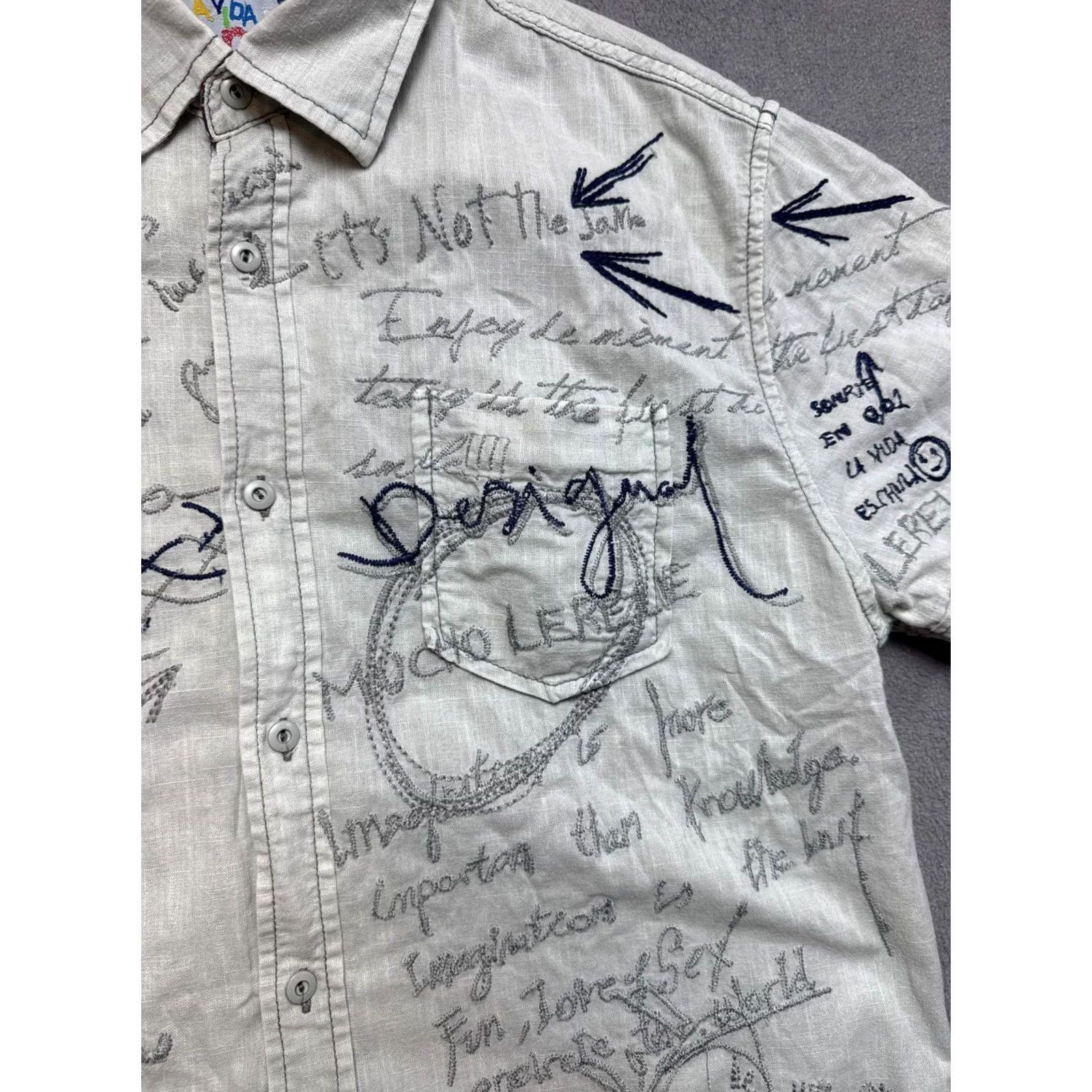 Desigual Desigual Button-Up Shirt Mens Gray Size M Casual Cotton Knit Button Front Short Sleeve Vintage No Size US M / EU 48-50 / 2 - 4 Thumbnail