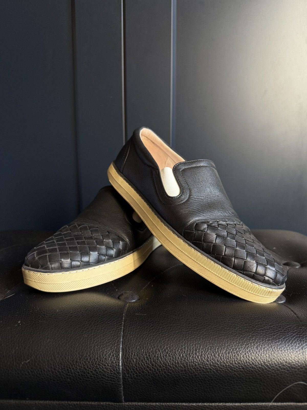 Bottega Veneta Bottega Veneta Intrecciato Leather Slip-On Sneakers 37.5 Size US 6.5 / IT 36.5 - 1 Thumbnail