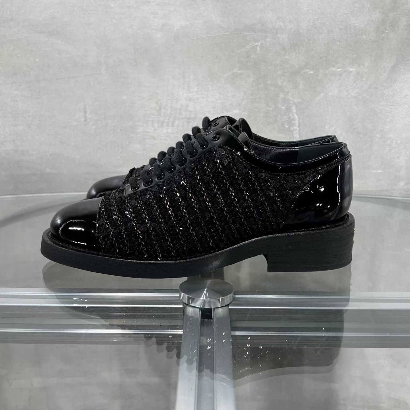 Chanel Chanel Black Patent Leather Sequin Derby EUR36 Size US 5.5 / IT 35.5 - 3 Thumbnail