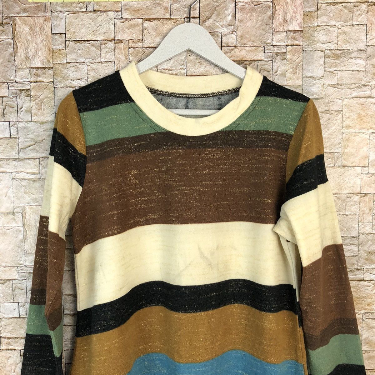 Homespun Knitwear × Japanese Brand × OVER THE STRiPES Japanese Brand vintage Stripe Knitwear #A1101 Size M / US 6-8 / IT 42-44 - 5 Thumbnail