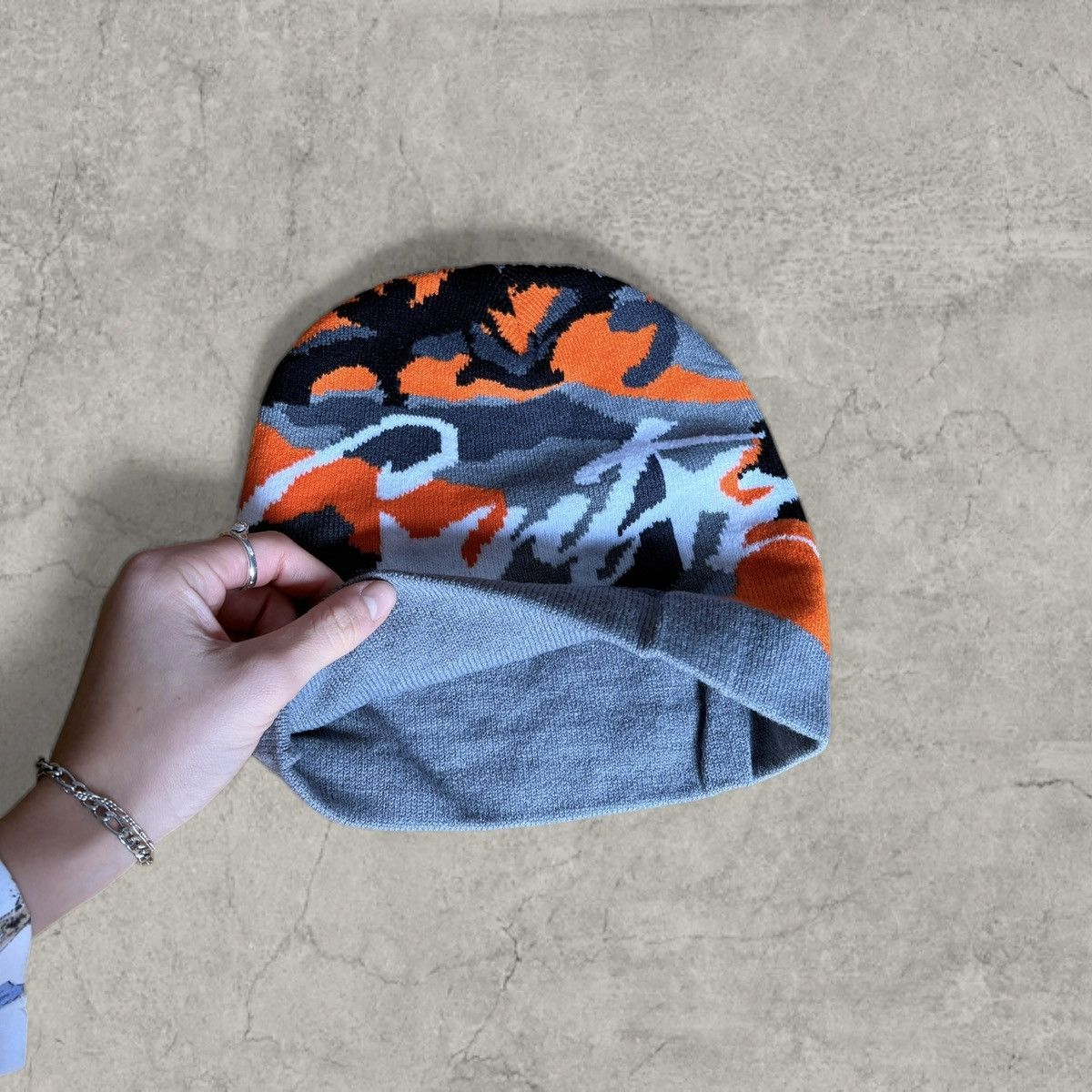 Japanese Brand Cool vintage style beanie, camo in grey/black. One size Size ONE SIZE - 2 Thumbnail