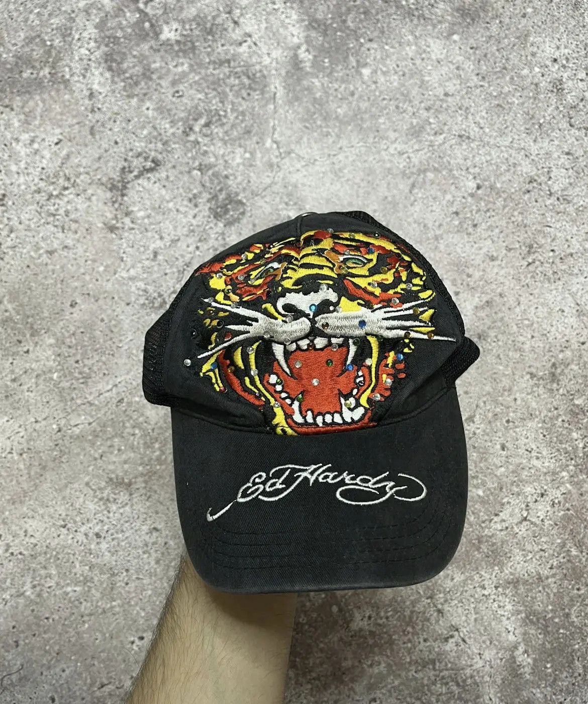 Pre-owned Ed Hardy X Vintage Ed Hardy Vintage Tiger Black Cap