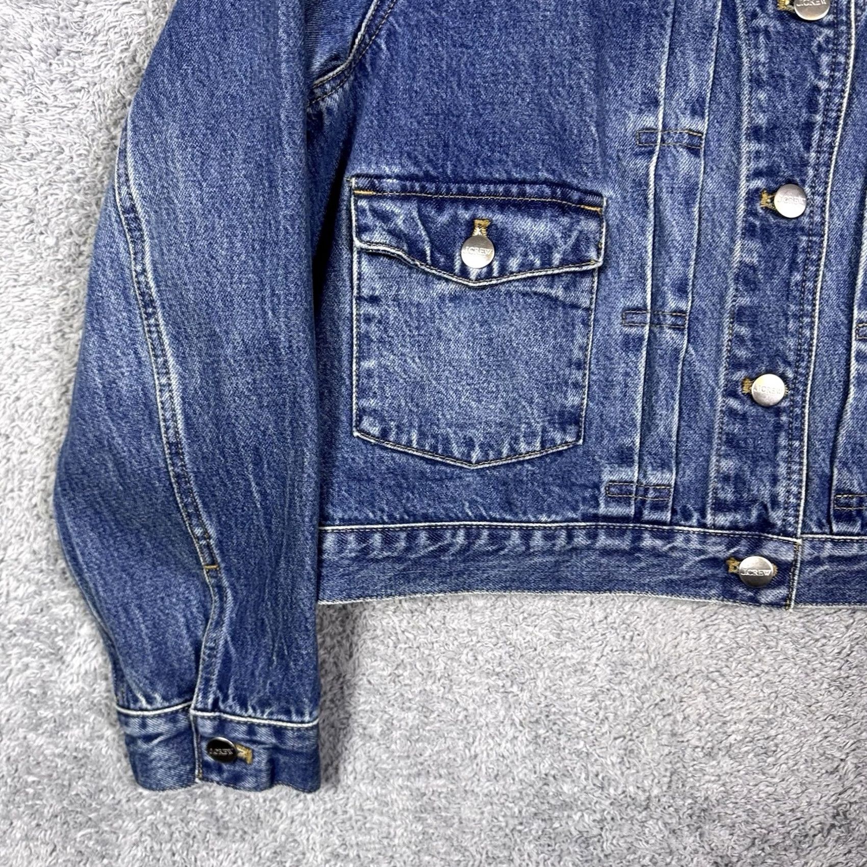 J.Crew J.Crew Denim Jacket Womens M Button Down Cropped Pleated Round Neck Short Sleeve? Size M / US 6-8 / IT 42-44 - 3 Thumbnail