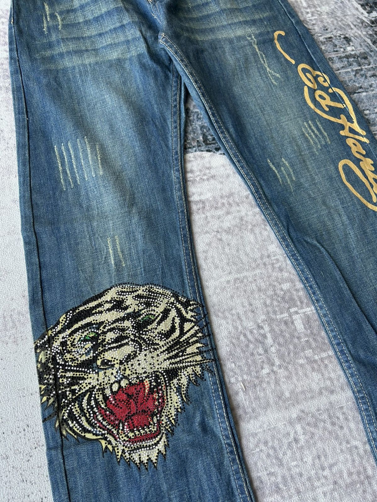 Ed Hardy Ed Hardy Rhinestone Tiger Jeans Size US 27 - 3 Thumbnail