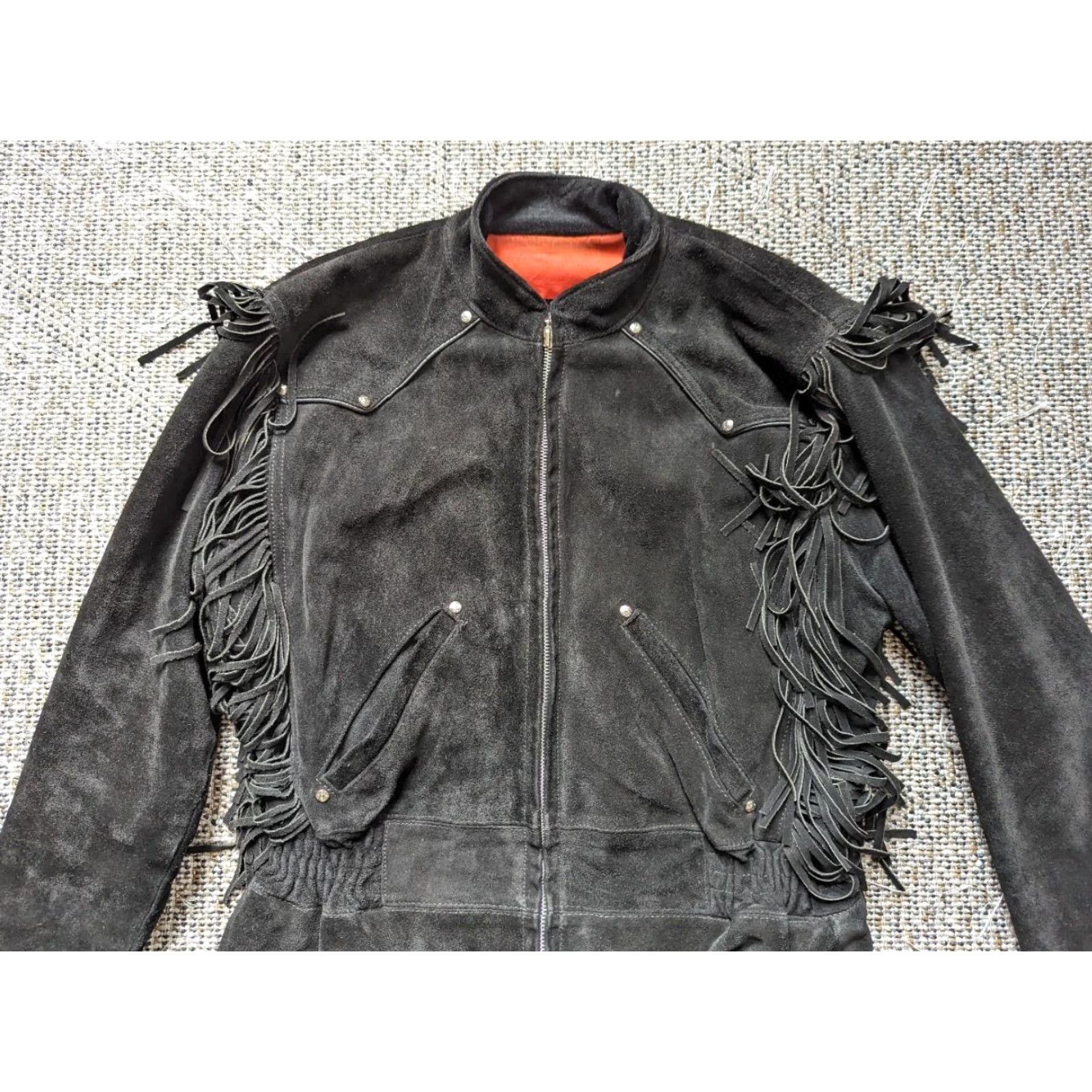 Harley Davidson VINTAGE Harley-Davidson Motorcycle Jacket Women M Black Leather Split-Suede Western Fringe USA Made Size M / US 6-8 / IT 42-44 - 4 Thumbnail