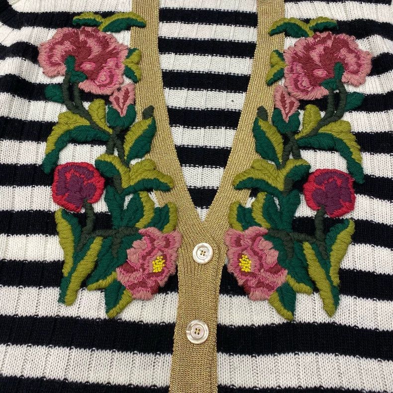 Gucci GucciBlack and white striped floral embroidered sweater jac Size XS / US 0-2 / IT 36-38 - 6 Thumbnail