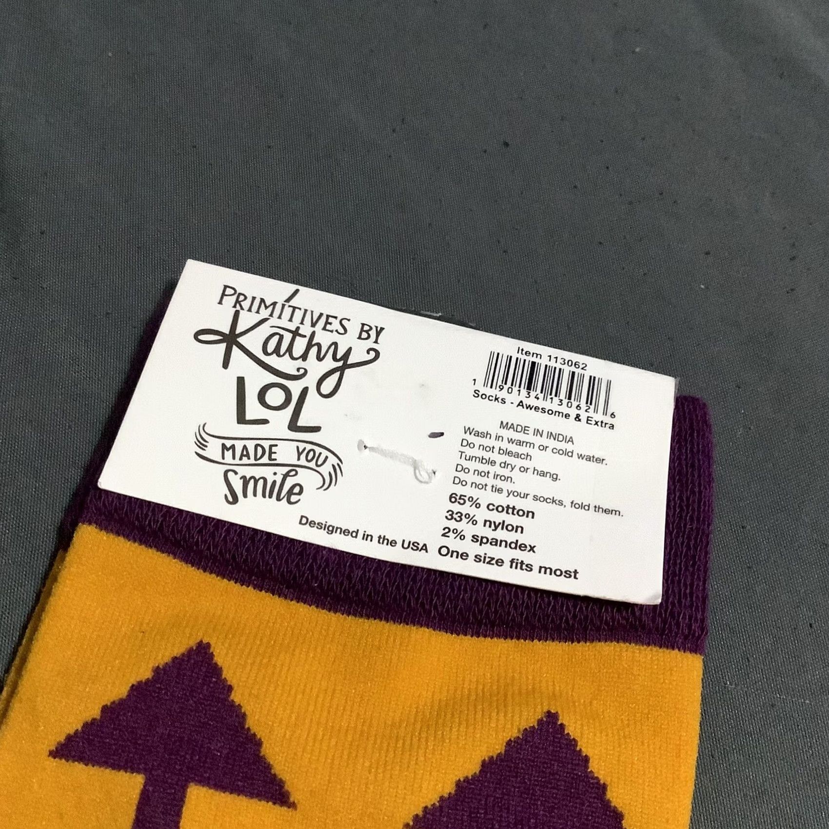 Primitive Primitives by Kathy Awesome & Extra Socks One Size Multicolor Unisex Animal Print Words & Phrases Mixed Material 113062 Size ONE SIZE - 5 Thumbnail