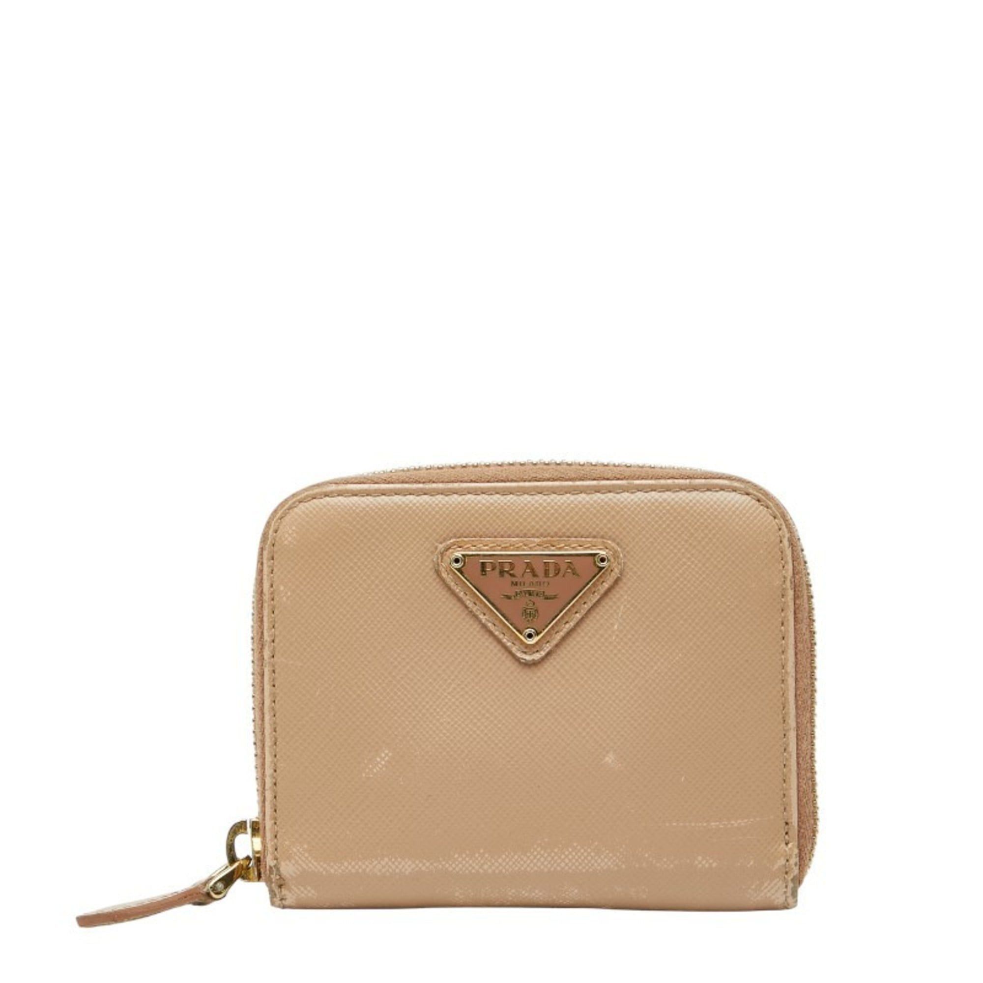 Prada Prada Triangle Logo Plate Wallet/Coin Case, Business Card Case/Card Coin Purse 1M0268, Beige Saffiano Leather, Women's, PRADA Size ONE SIZE - 1 Thumbnail