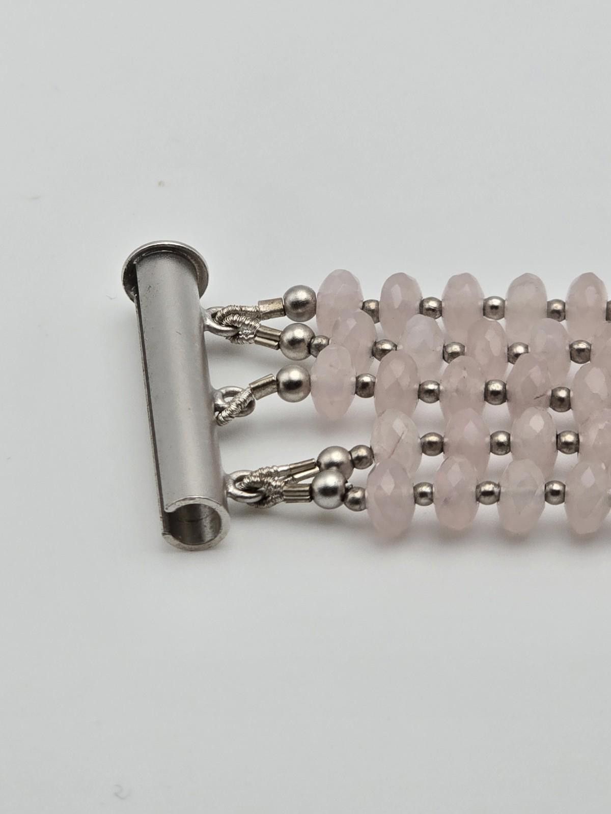 Other Sterling Silver Pink Quartz Bead Bracelet Filigree Flower Size ONE SIZE - 6 Thumbnail
