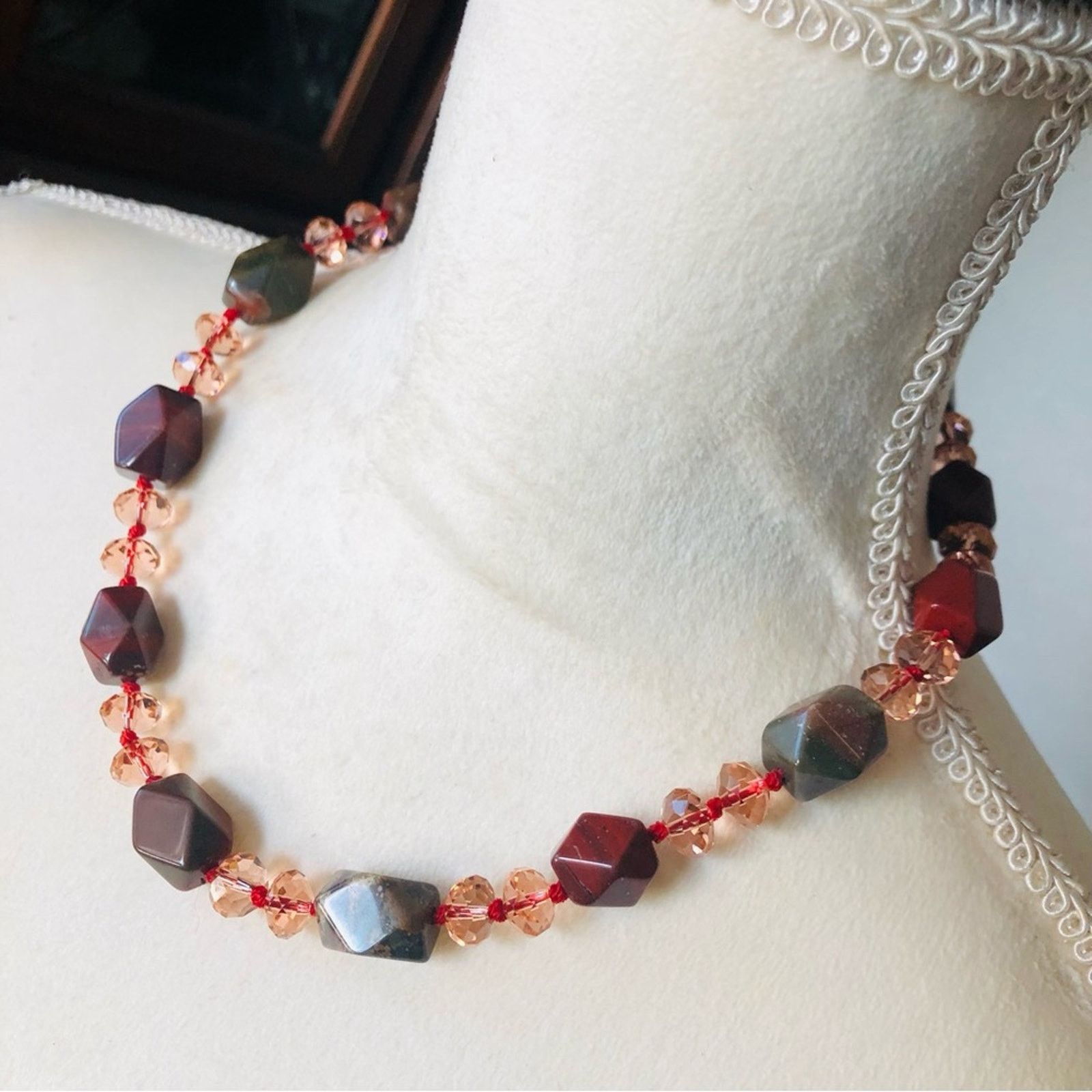 Handmade Handcrafted chunky genuine stone glass crystal necklace Size ONE SIZE - 4 Thumbnail