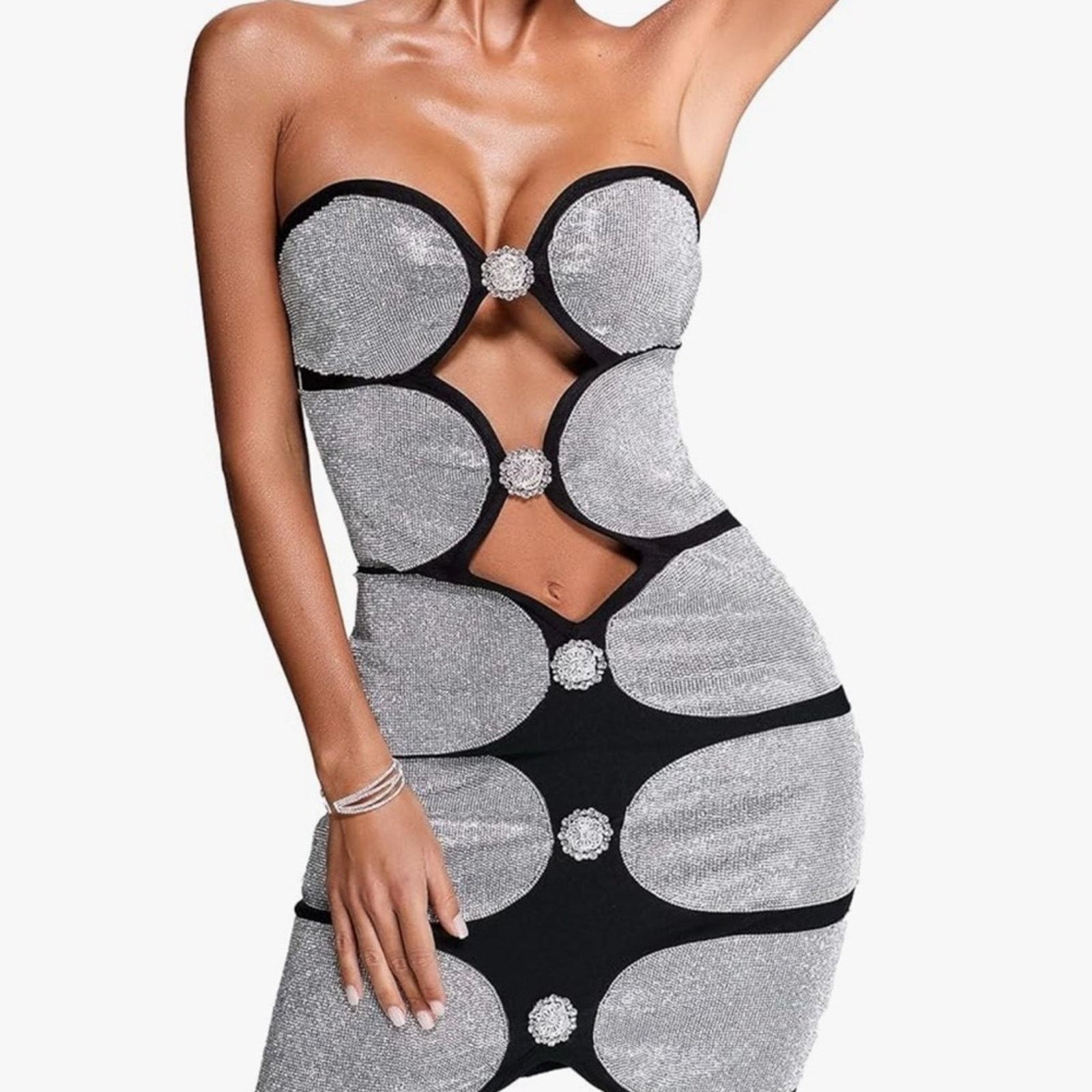 Other Glamorous Strapless Silver and Black Dress size Xs Size XS / US 0-2 / IT 36-38 - 3 Thumbnail
