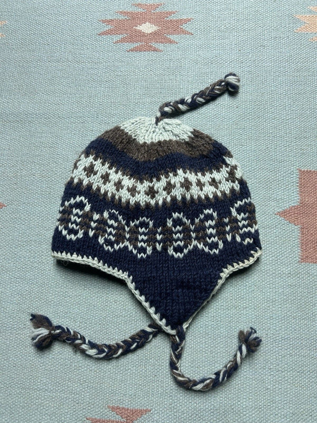 Vintage Vtg wool knit beanie toboggan winter made in Nepal line OSFA Size ONE SIZE - 3 Thumbnail