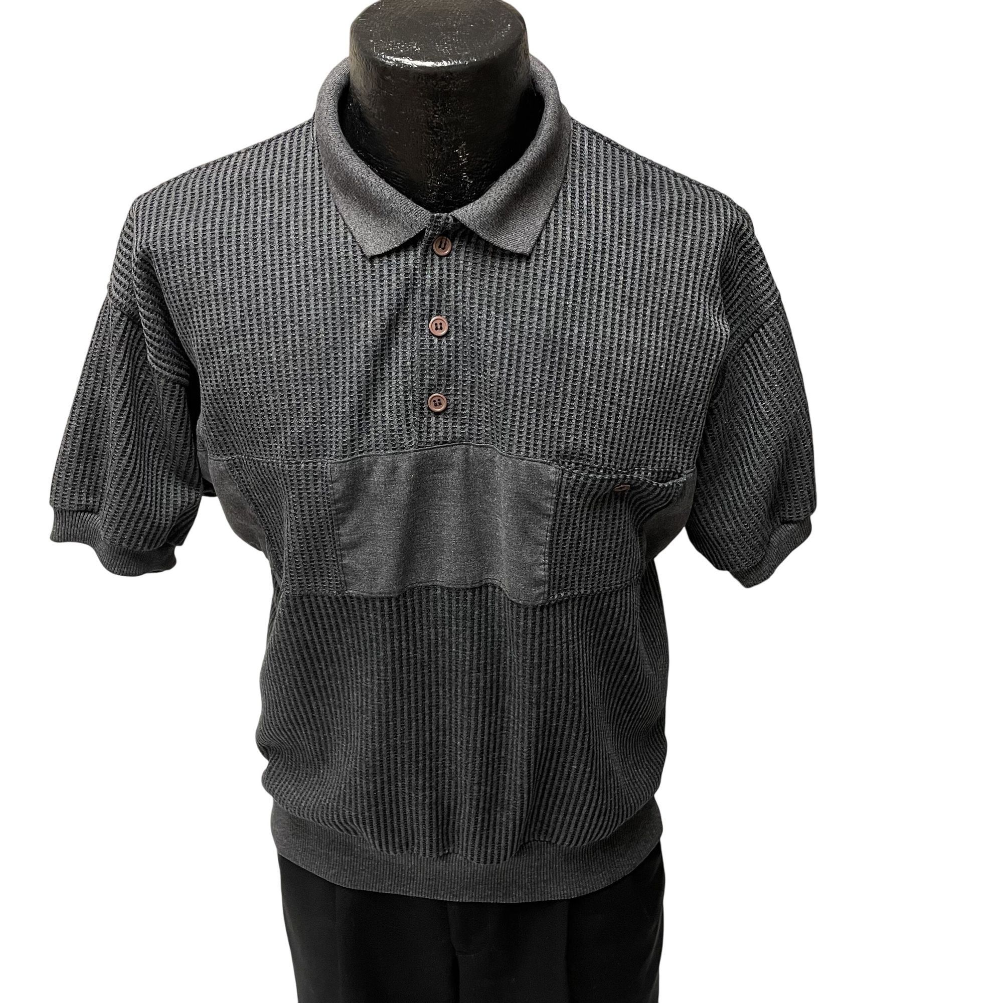 Vtg Knightsbridge TEXTURED Knit POLO Banded Waist Shirt