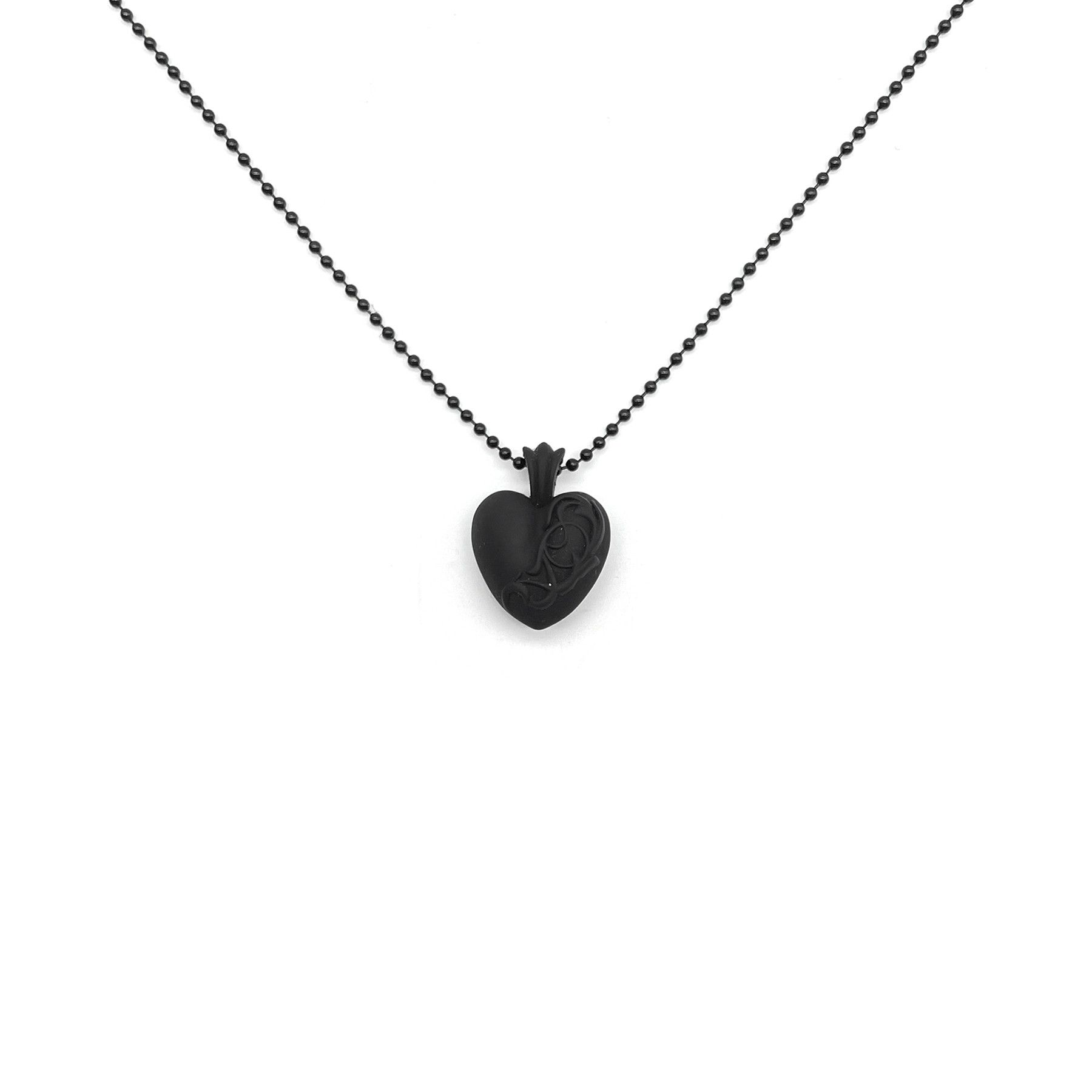 Chrome Hearts Chrome Hearts Black Resin Heart Pendant Ball Chain Necklace Size ONE SIZE - 1 Thumbnail