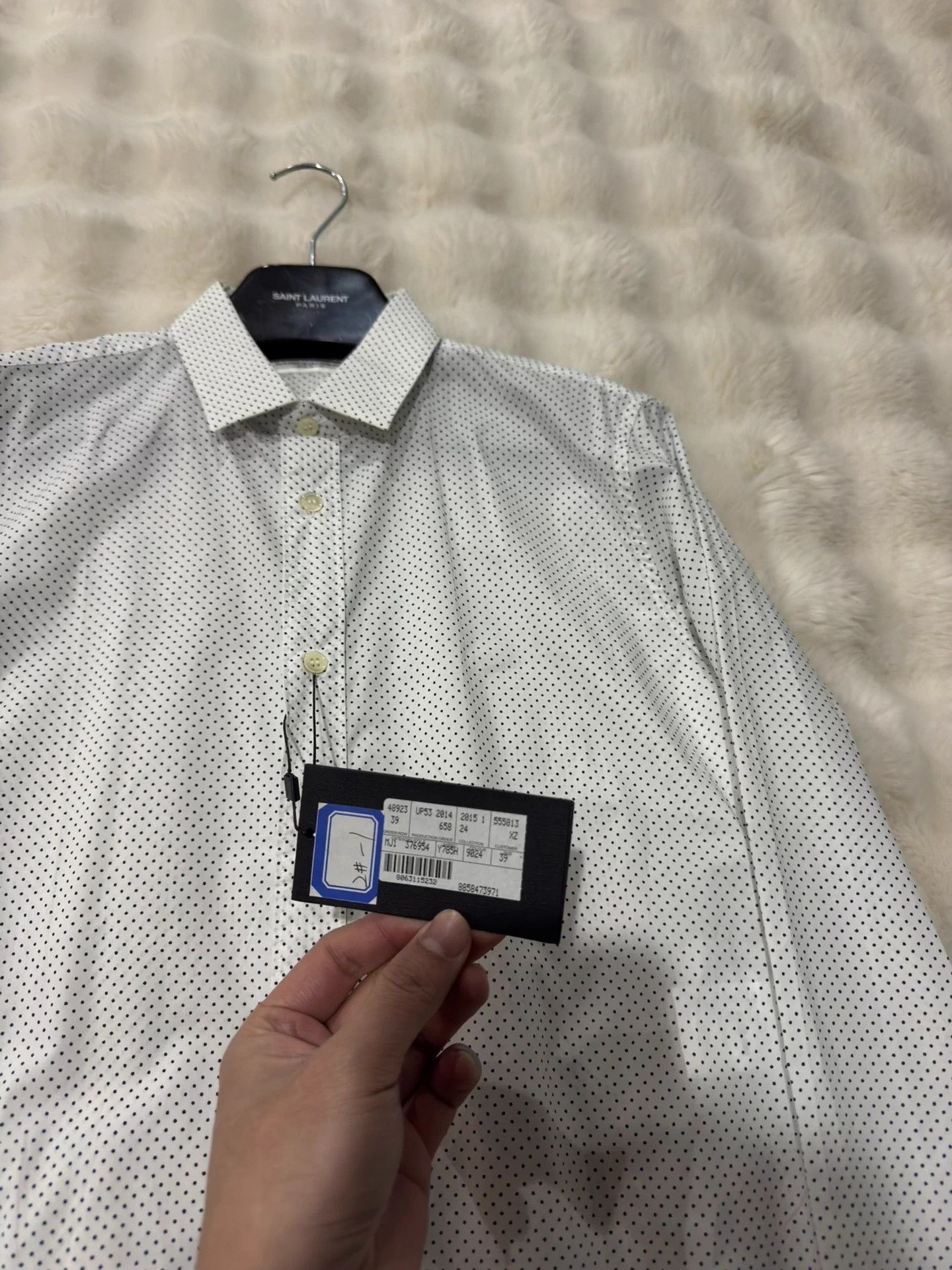 Saint Laurent Paris Saint Laurent Hedi Slimane Men's White Polka Dot Shirt 39 Size US XXS / EU 40 - 2 Thumbnail