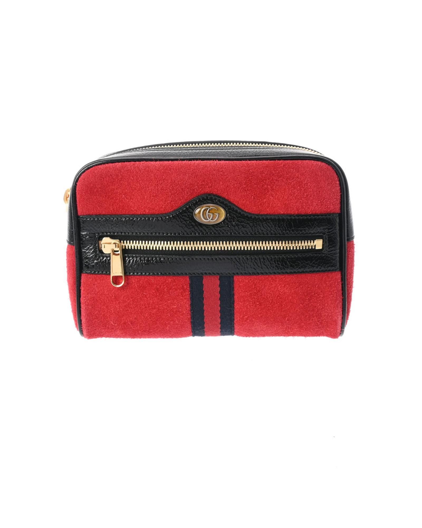 image of Gucci Luxurious Suede And Patent Leather Pouch And Sling Bag in Red, Women's