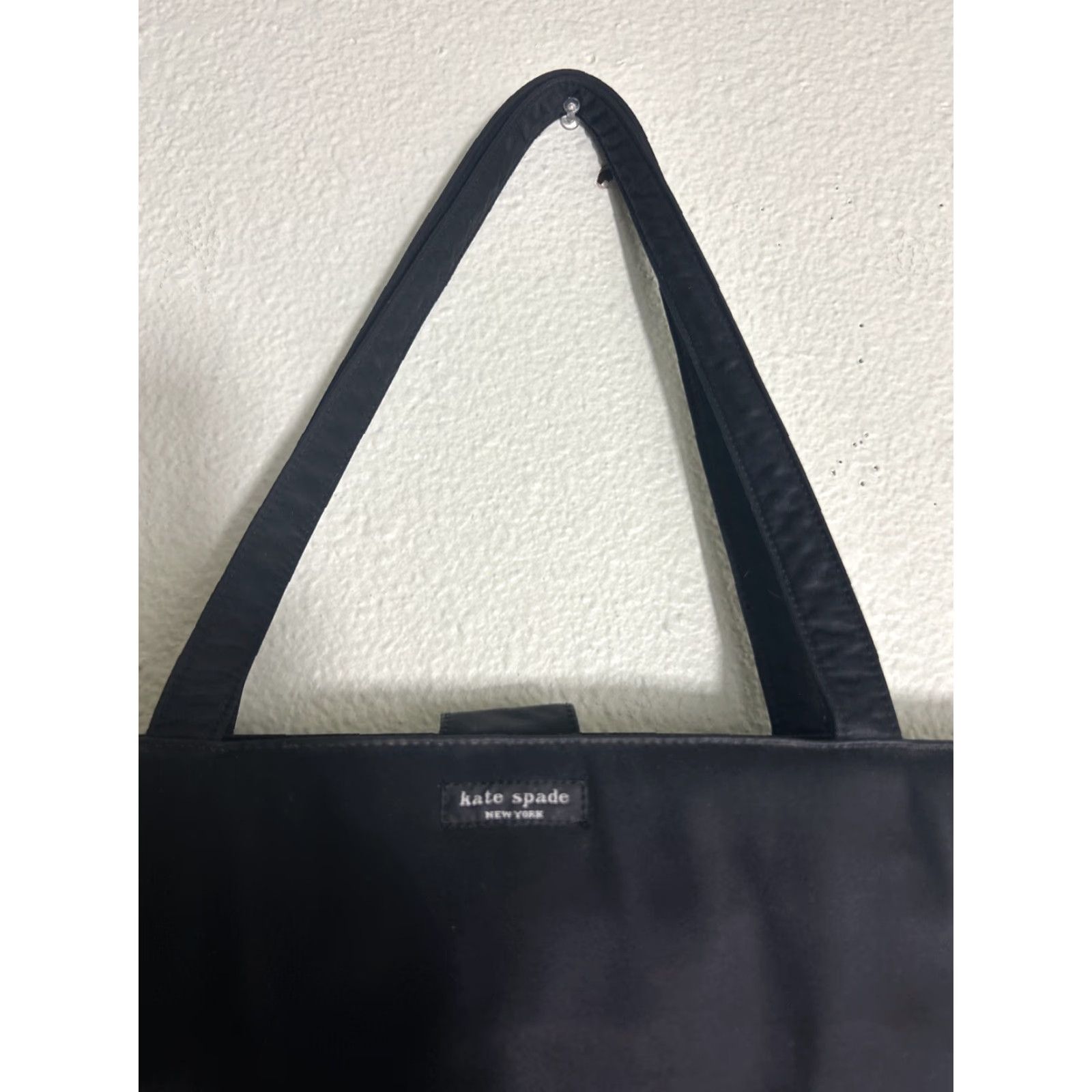 VINTAGE Kate Spade Black Tote Bag Double Handles Polyester 15x10.5x5.5 Womens Tote Bag