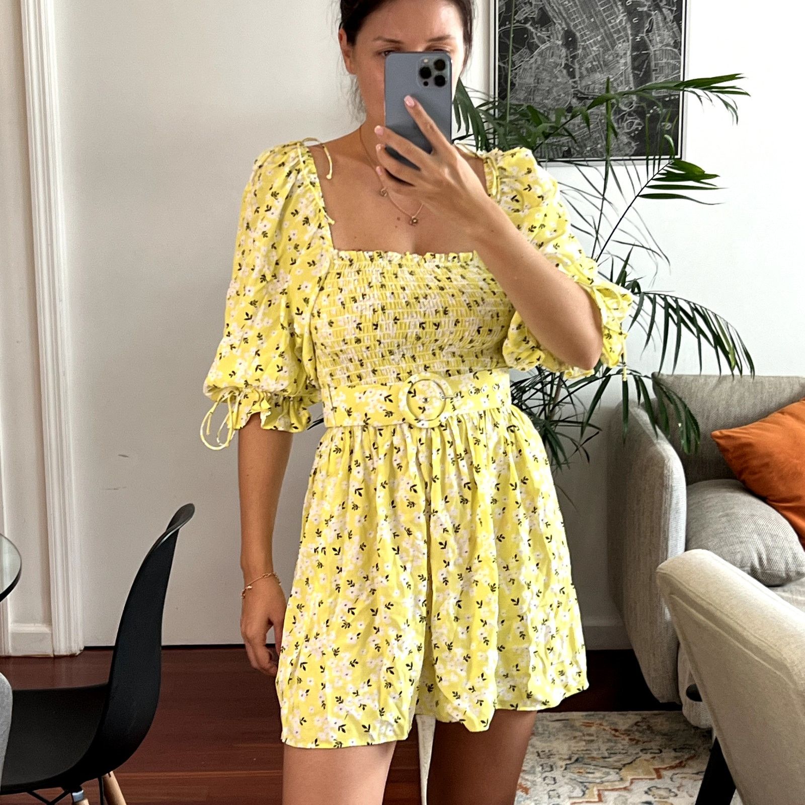 gold for love and lemons mini dress For Love & Lemons Maggie Mini Dress in Yellow main image 1