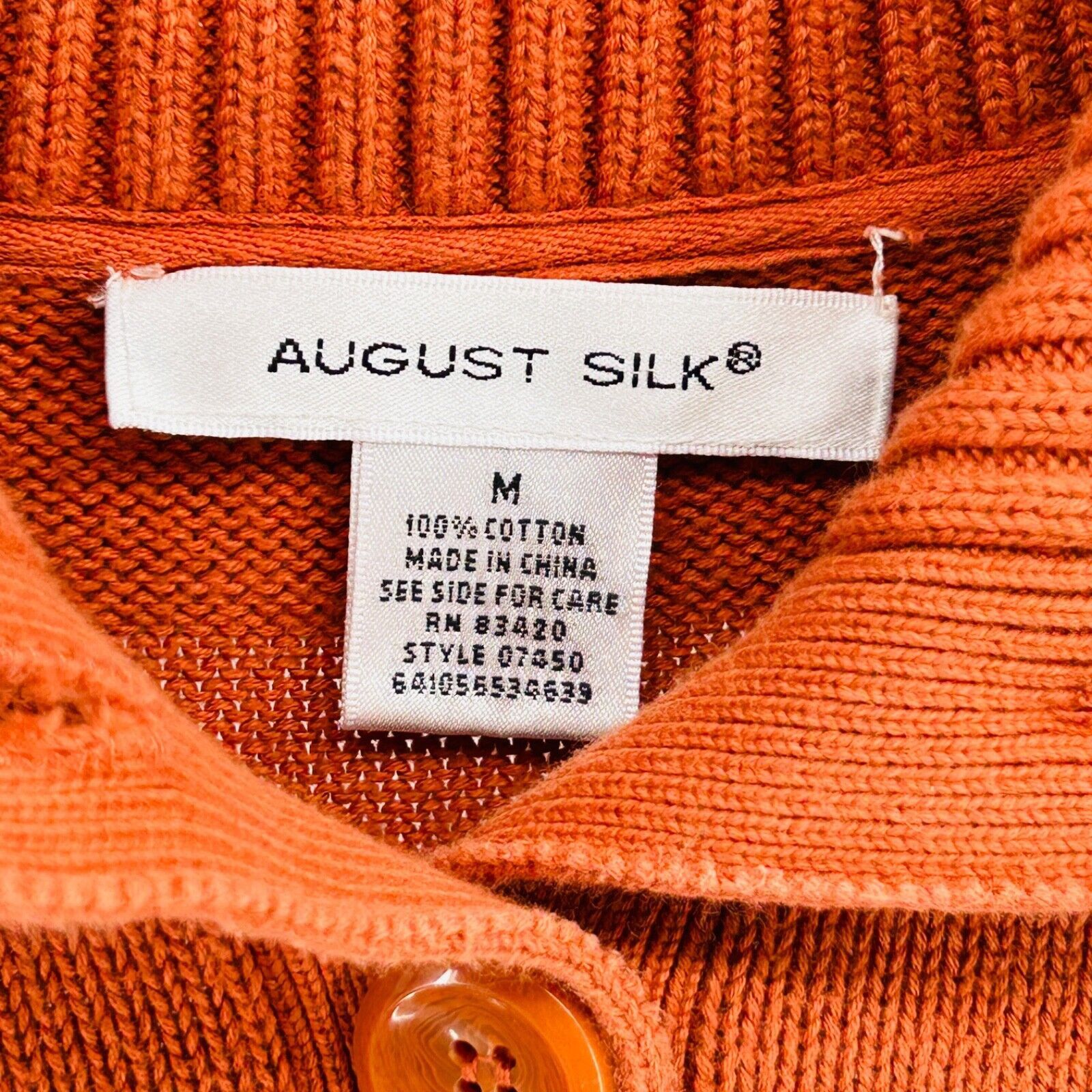Vintage August Silk Burnt Orange 100% Cotton Half Button Turtleneck Size M / US 6-8 / IT 42-44 - 6 Thumbnail
