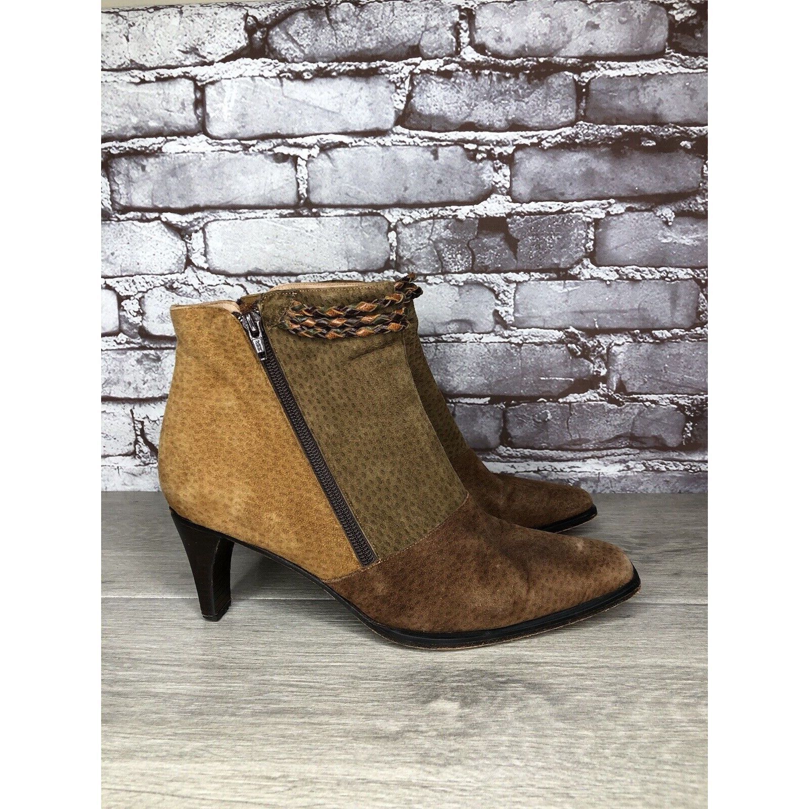 Gianni Chiarini CHIARINI Tan Brown Green Suede Leather Double Sided Zipper H Size US 9.5 / IT 39.5 - 1 Thumbnail