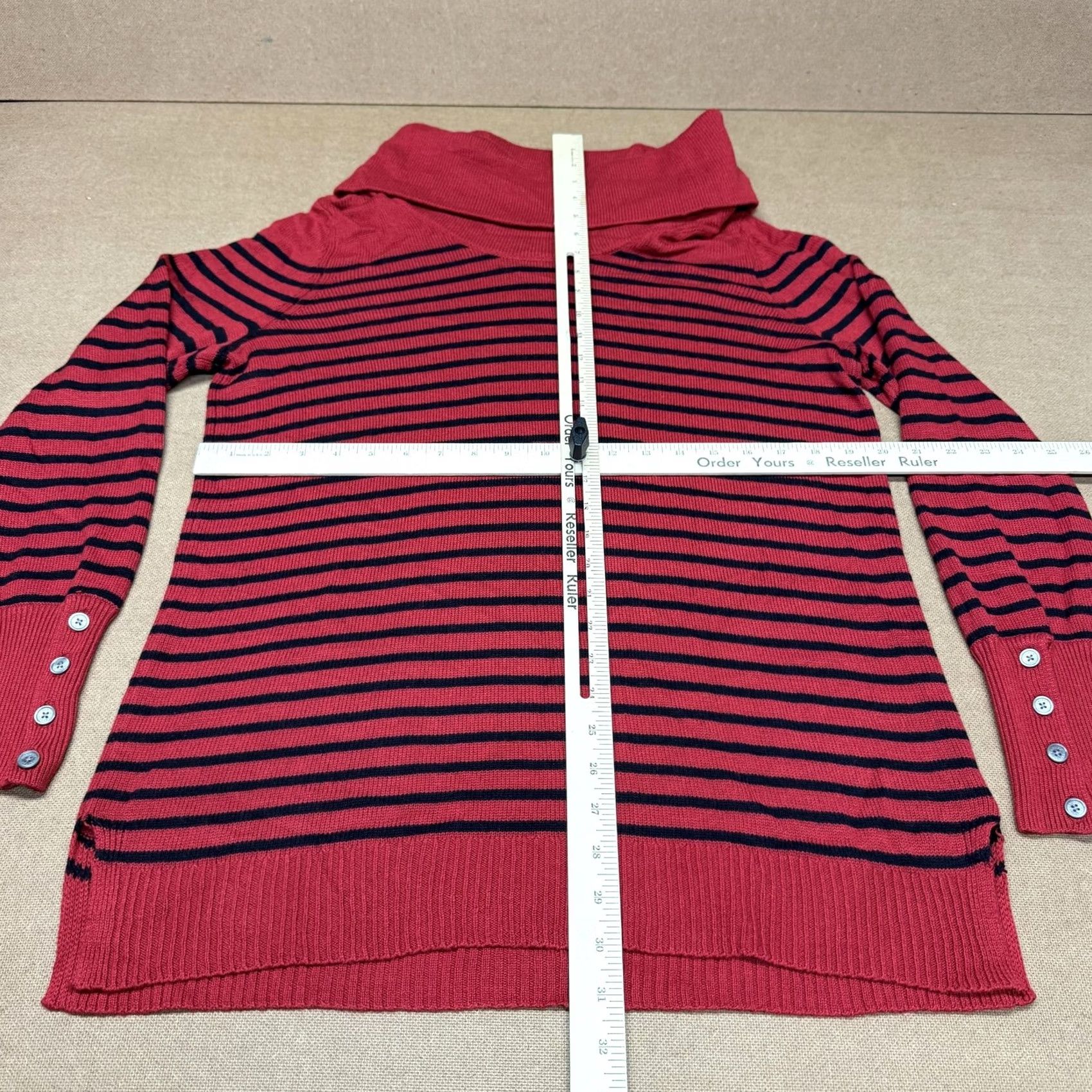 Ralph Lauren Lauren Ralph Lauren Sweater Womens Large Red Stripe Cowl Neck Button Cuff Knit Size L / US 10 / IT 46 - 5 Thumbnail